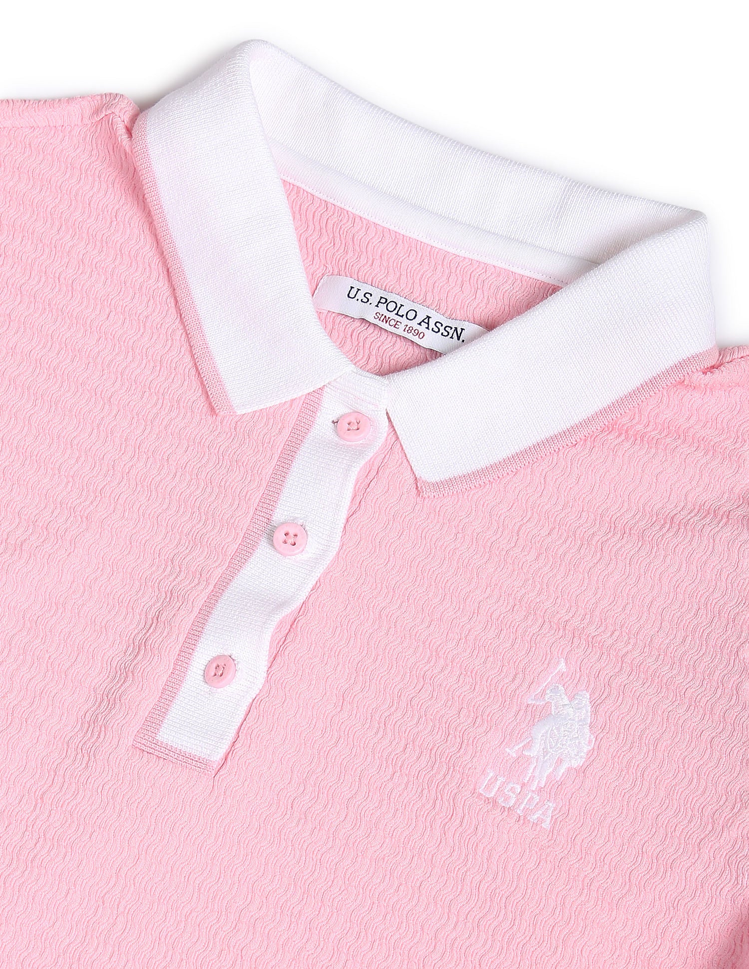 Zipper Placket Textured Polo Shirt Pink - U.S. POLO ASSN. | Large