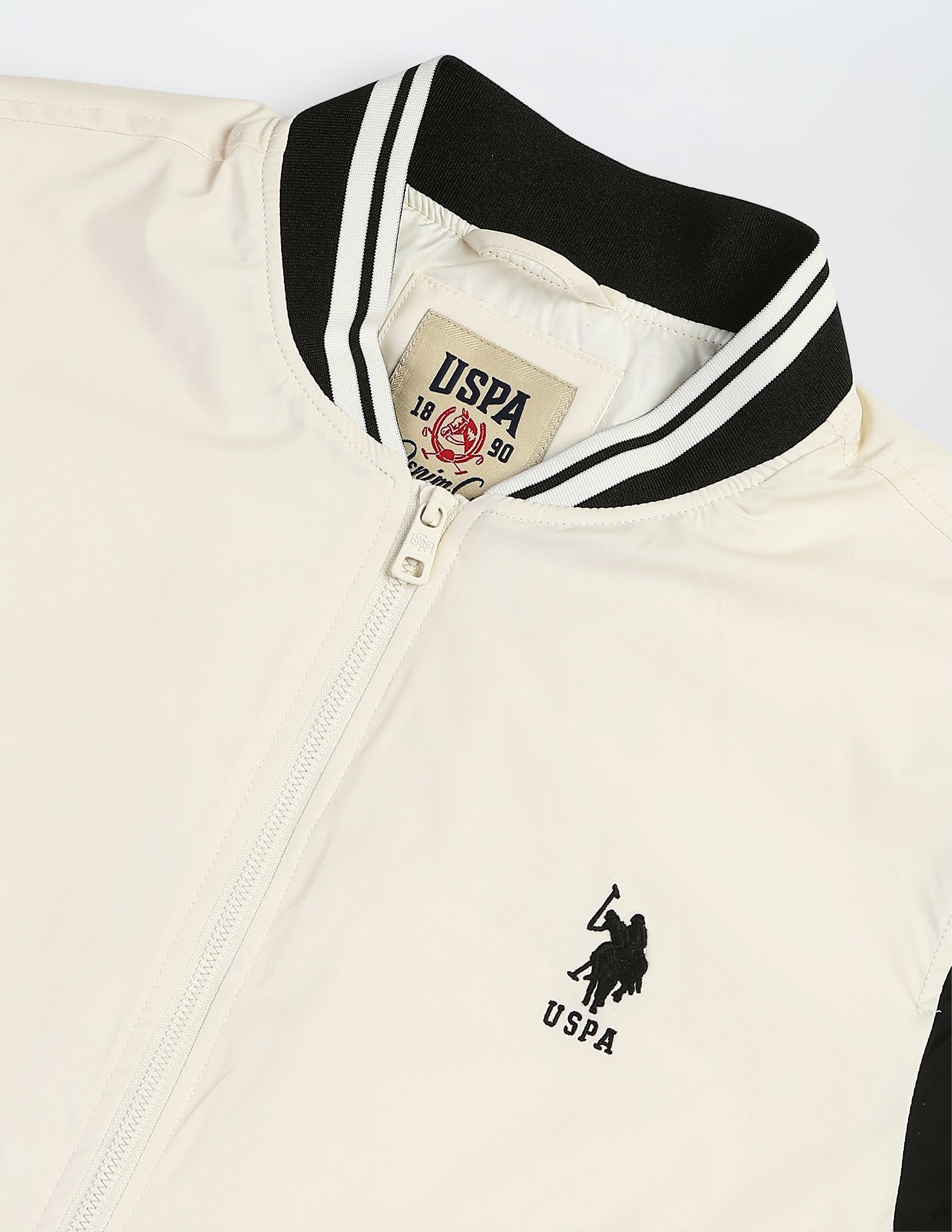 Colour Blocked Regular Fit Varsity Jacket Ivory - U.S. Polo Assn. India | Large