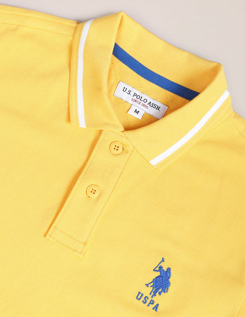 Striped Collar Pique Polo Shirt