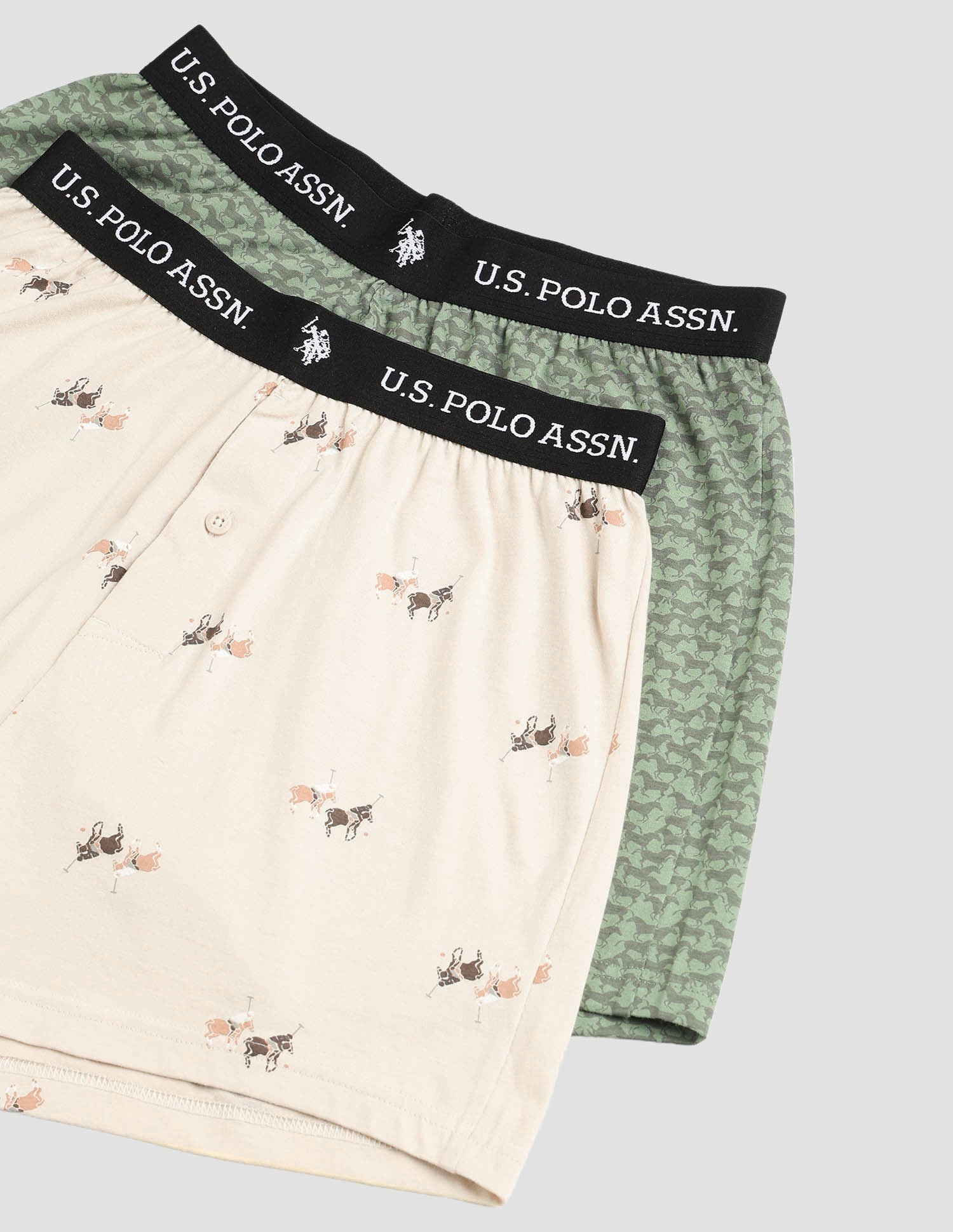Printed Cotton OEX09 Boxers - Pack Of 2 Beige and Green Bay - U.S. POLO ASSN. | Large