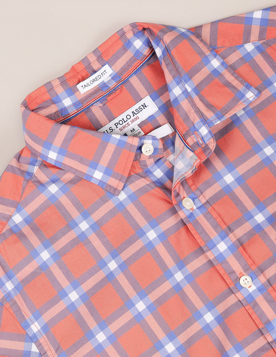 Rounded Cuff Check Casual Shirt Coral - U.S. Polo Assn. India | Large