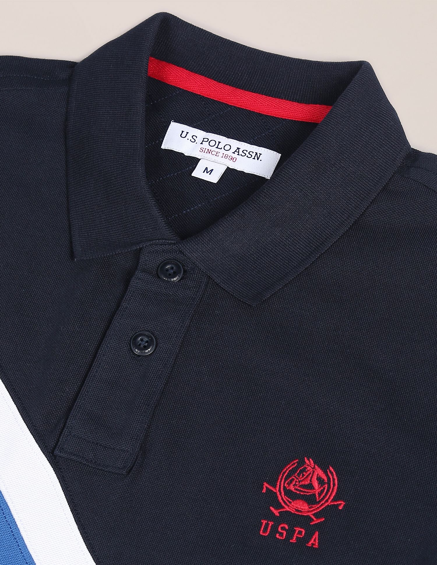 Men Navy Ribbed Collar Striped Polo Shirt Navy - U.S. POLO ASSN. | Large