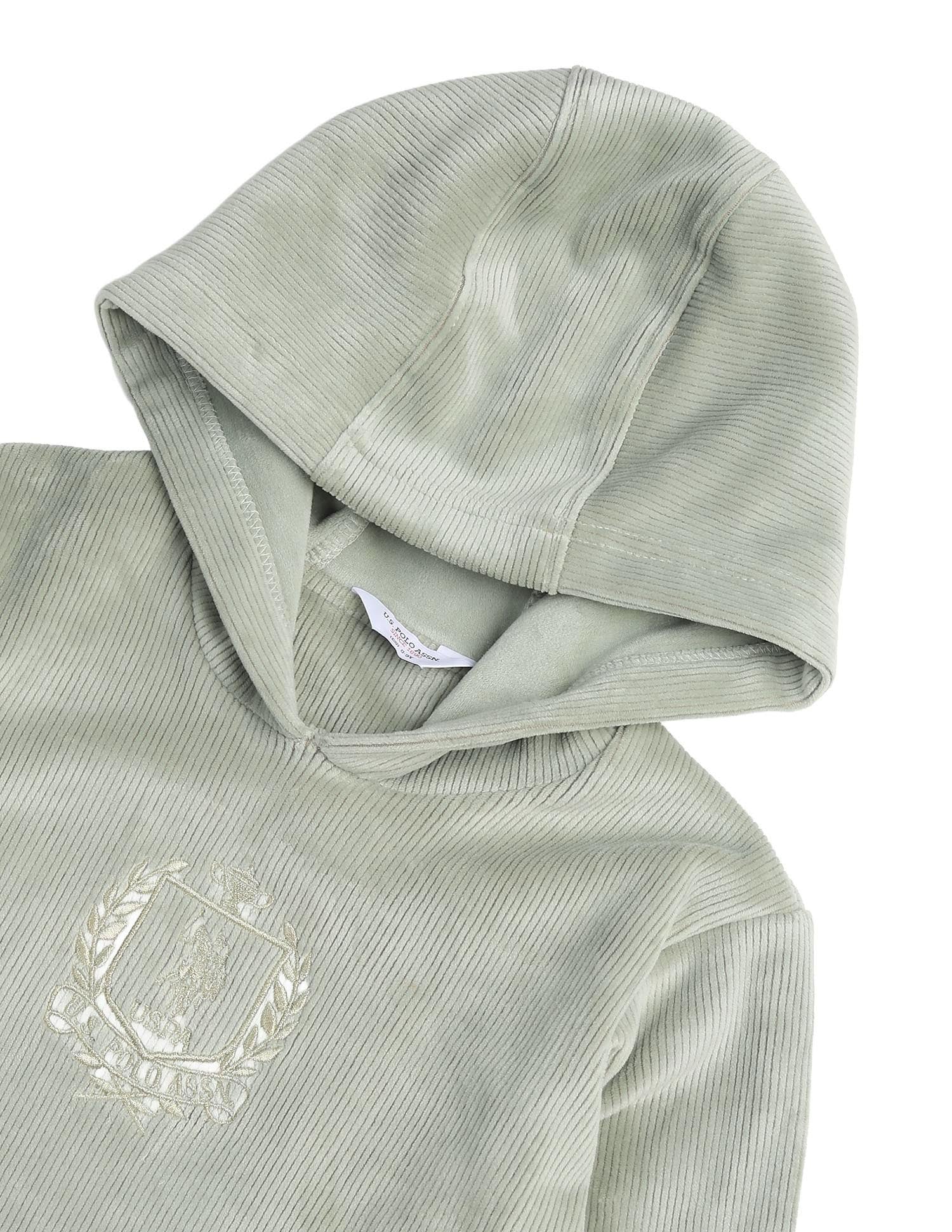 Girls Ribbed Hooded Sweatshirt Light Green - U.S. POLO ASSN. | Large