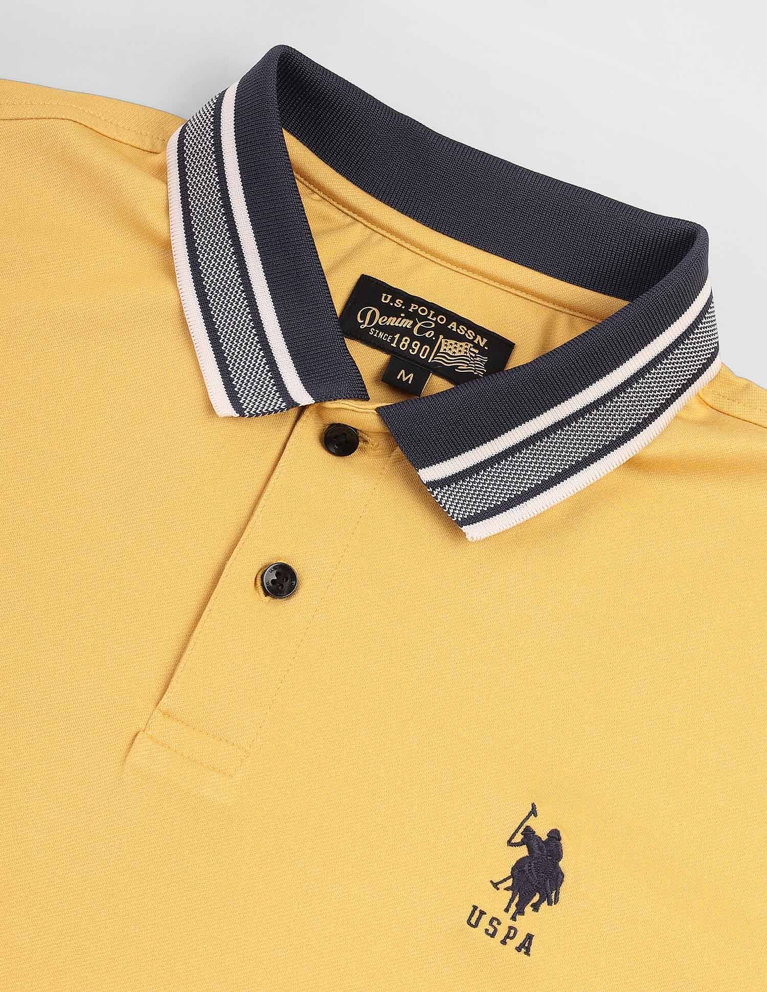 Striped Collar Muscle Fit Polo Shirt Mustard - U.S. Polo Assn. India | Large