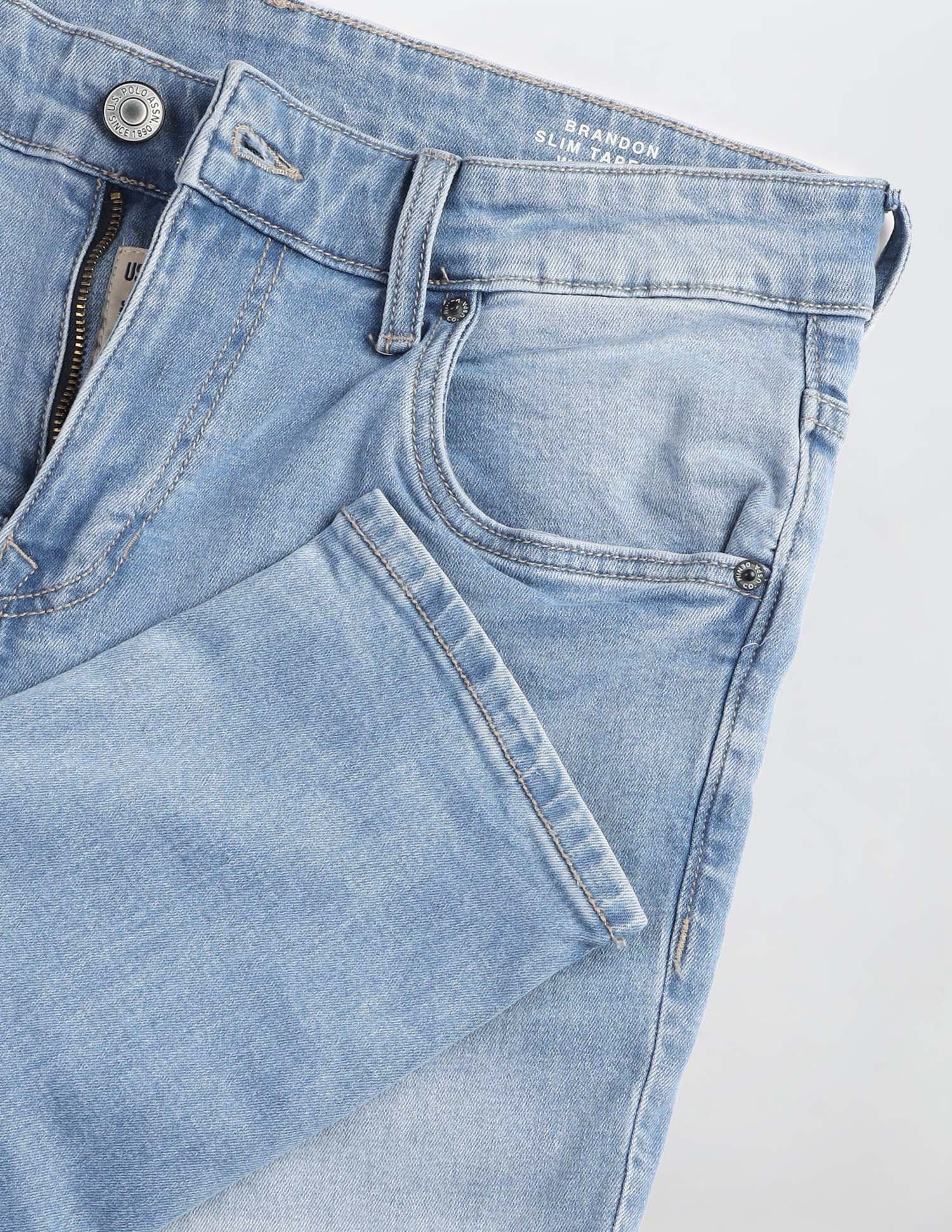 Brandon Slim Tapered Fit Blue Jeans Light Indigo - U.S. POLO ASSN. | Large