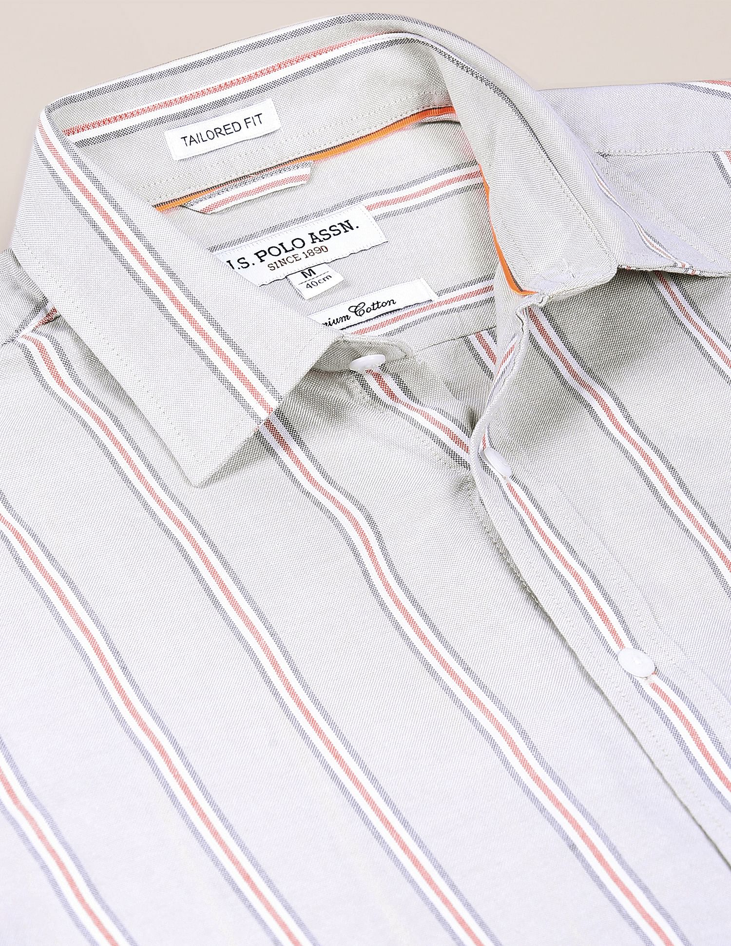 Premium Cotton Striped Casual Shirt Light Grey - U.S. Polo Assn. India | Large