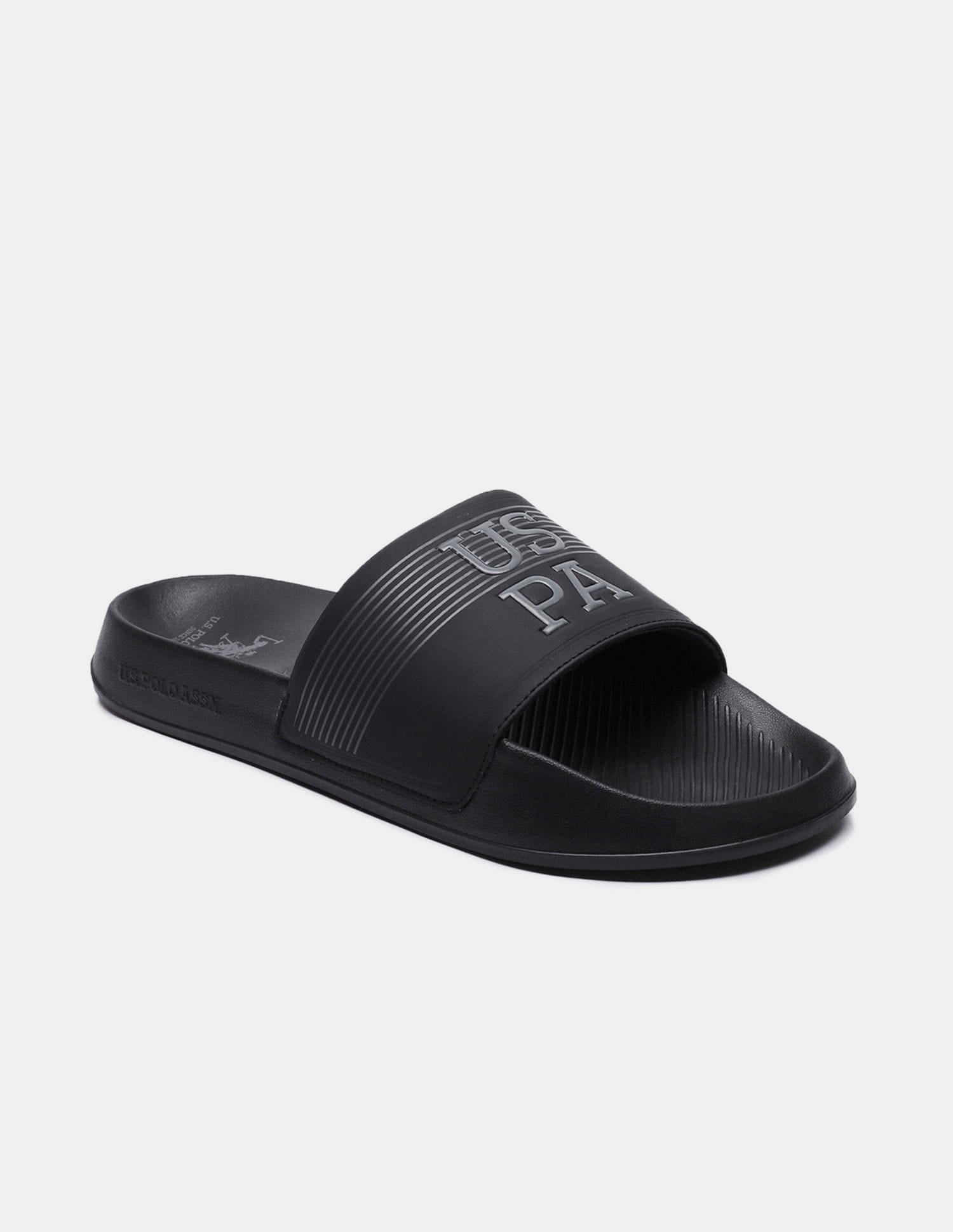 Men Striped Artax 2.0 Blk Sliders Black - U.S. Polo Assn. India | Large