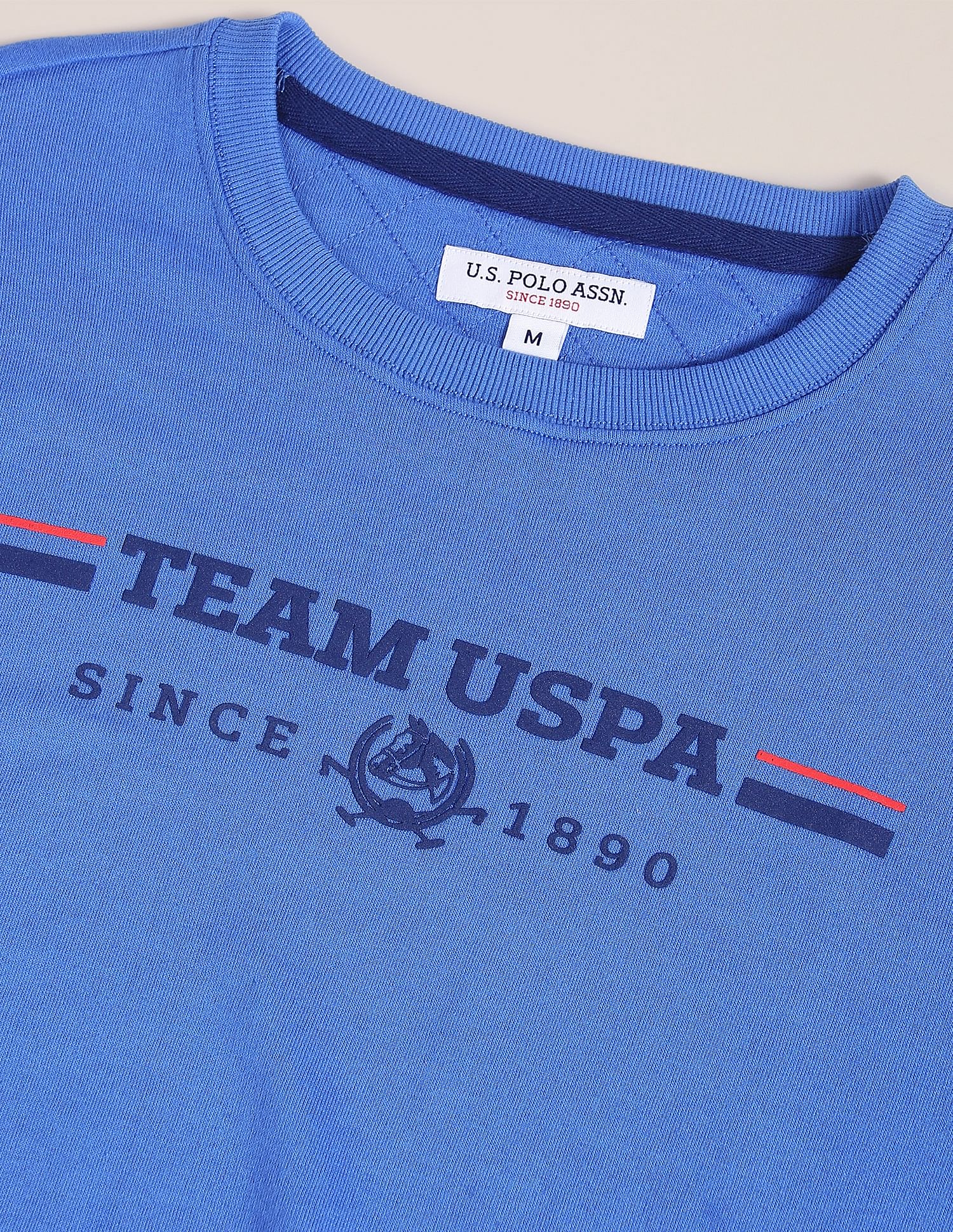 Men Blue Crew Neck Brand Print Sweatshirt Blue - U.S. POLO ASSN. | Large