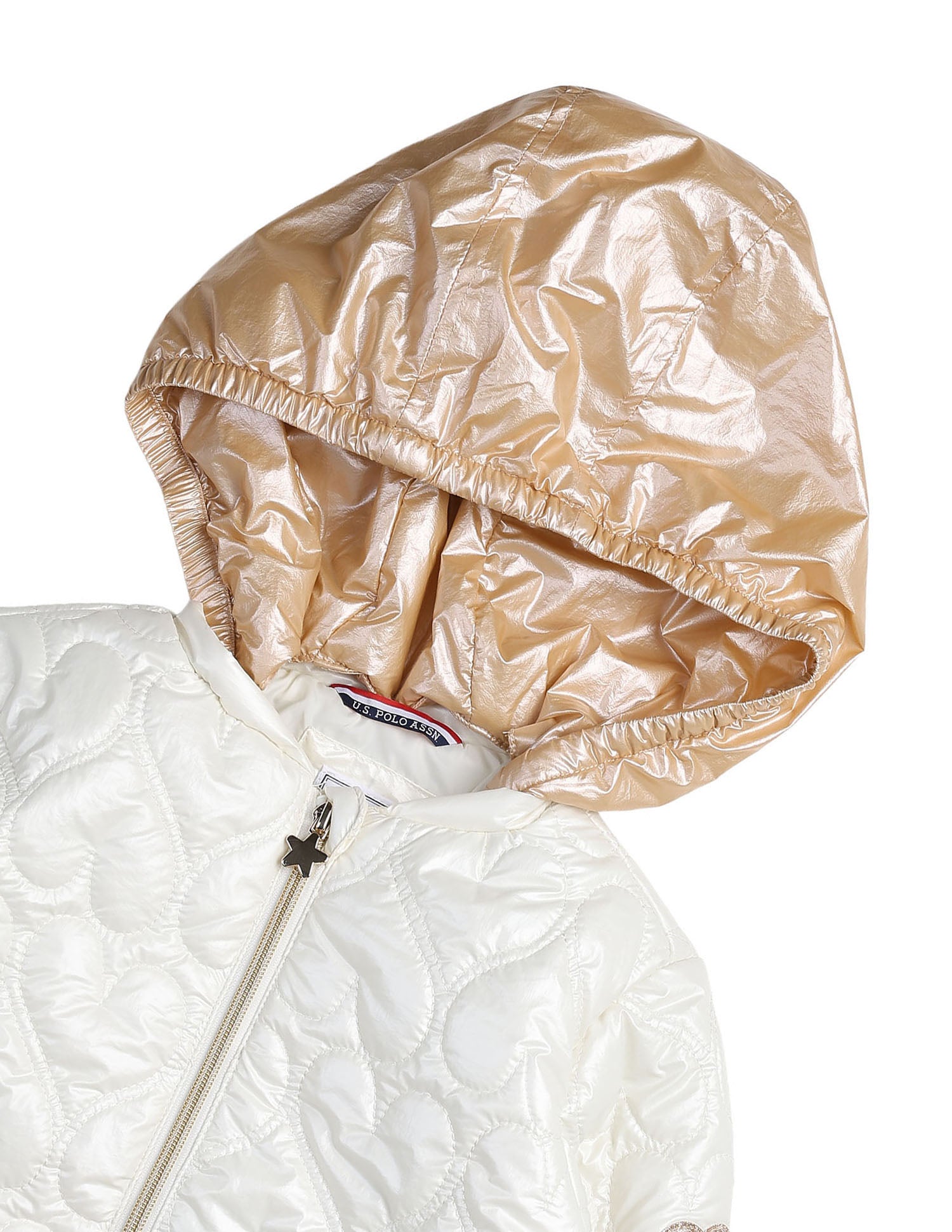 Girls Detachable Hood Quilted Jacket Ivory - U.S. POLO ASSN. | Large