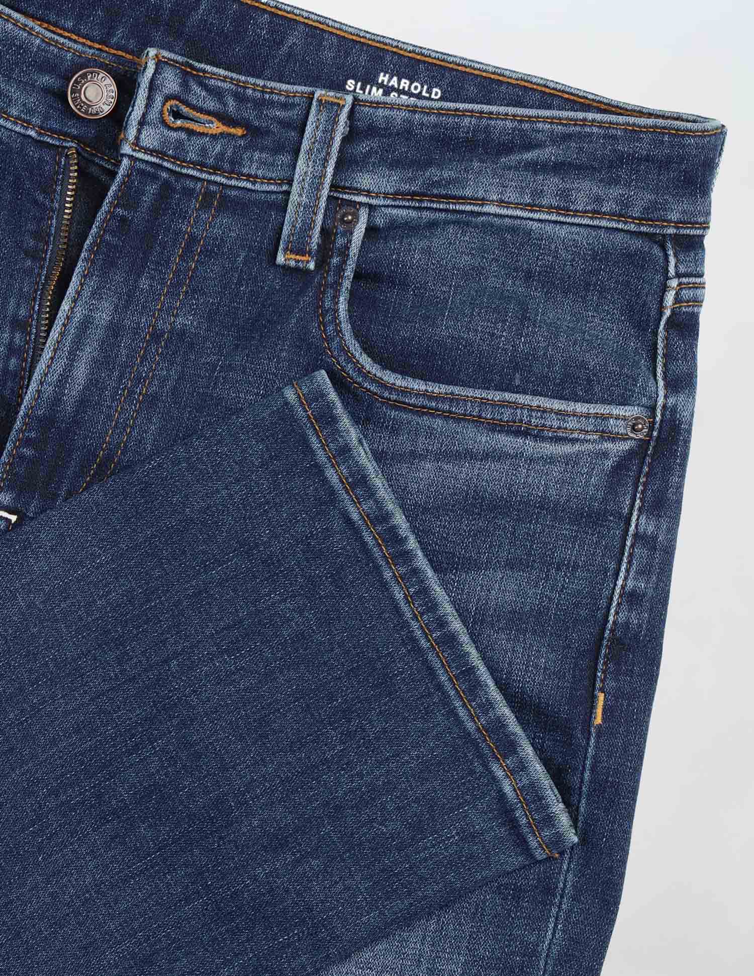 Harold Slim Straight Fit Blue Jeans Mid Blue - U.S. POLO ASSN. | Large