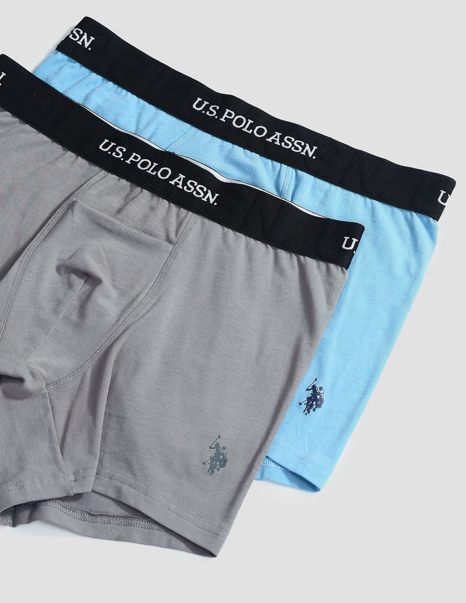 Elastic Waistband Ribbed Solid OET012 Trunks - Pack Of 2 Glacier Lake and Grey - U.S. POLO ASSN. | Large