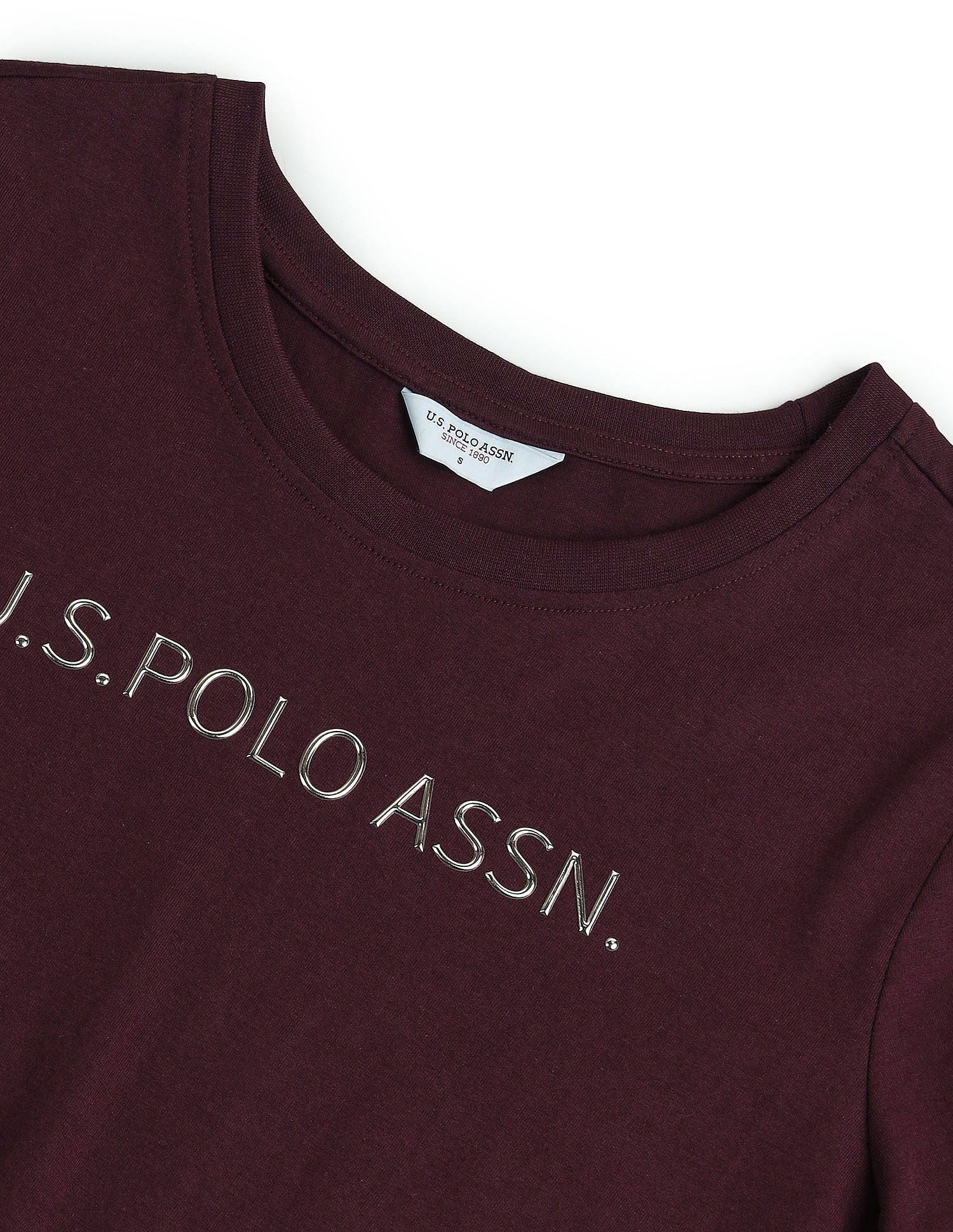 Metallic Logo Pure Cotton T-Shirt Maroon - U.S. POLO ASSN. | Large