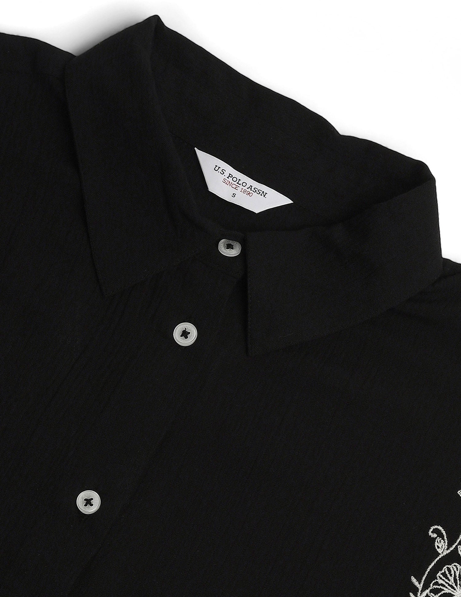 Shirt Collar Embroidered Top Black - U.S. POLO ASSN. | Large