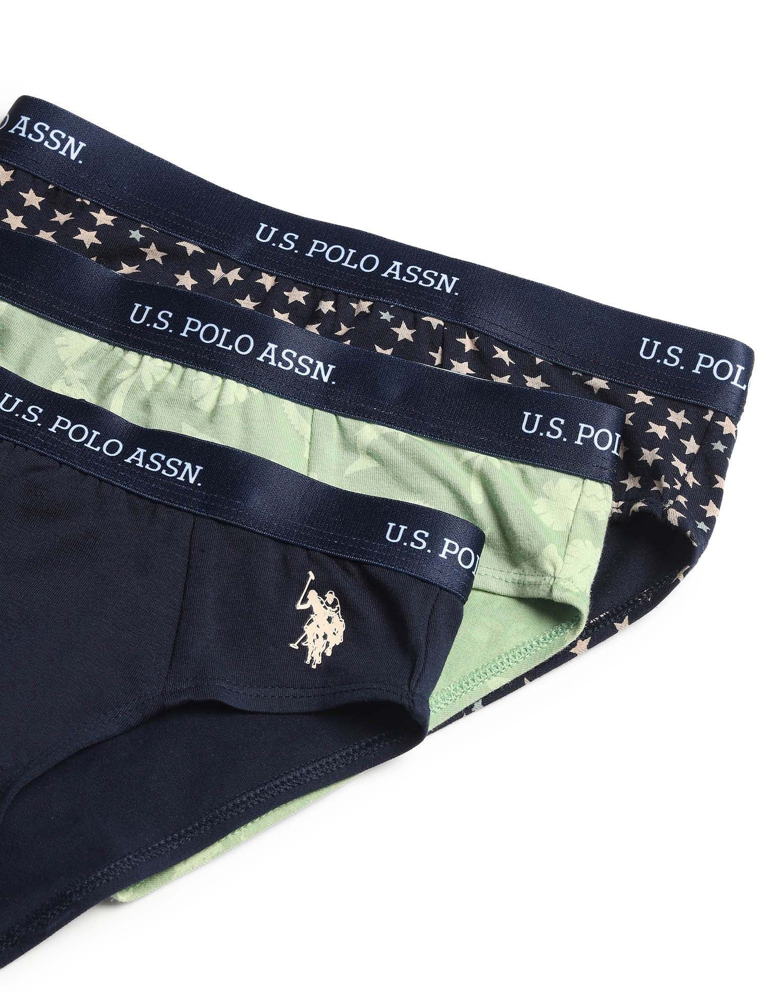 Boys Mid Rise Cotton Spandex Briefs - Pack Of 3 Navy, Green and Navy - U.S. POLO ASSN. | Large