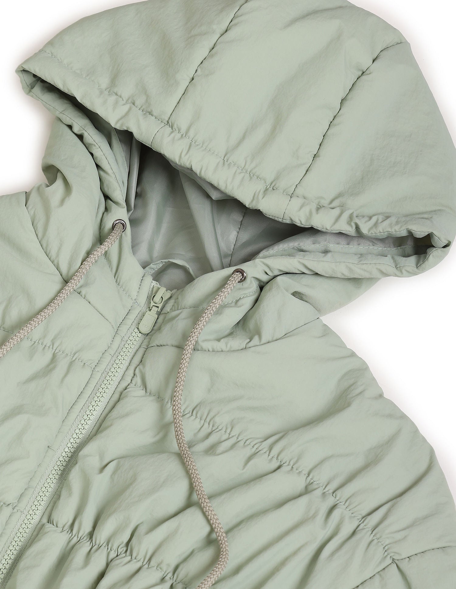 Light Green Gathered Solid Hood Puffer Jacket Light Green - U.S. POLO ASSN. | Large
