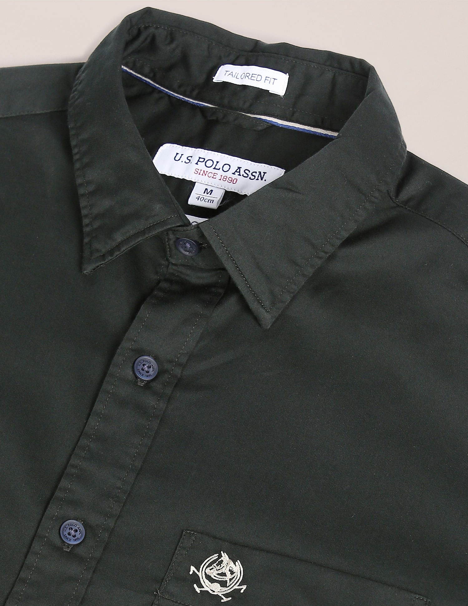 Tailored Regular Fit Solid Casual Shirt Dark Green - U.S. Polo Assn. India | Large