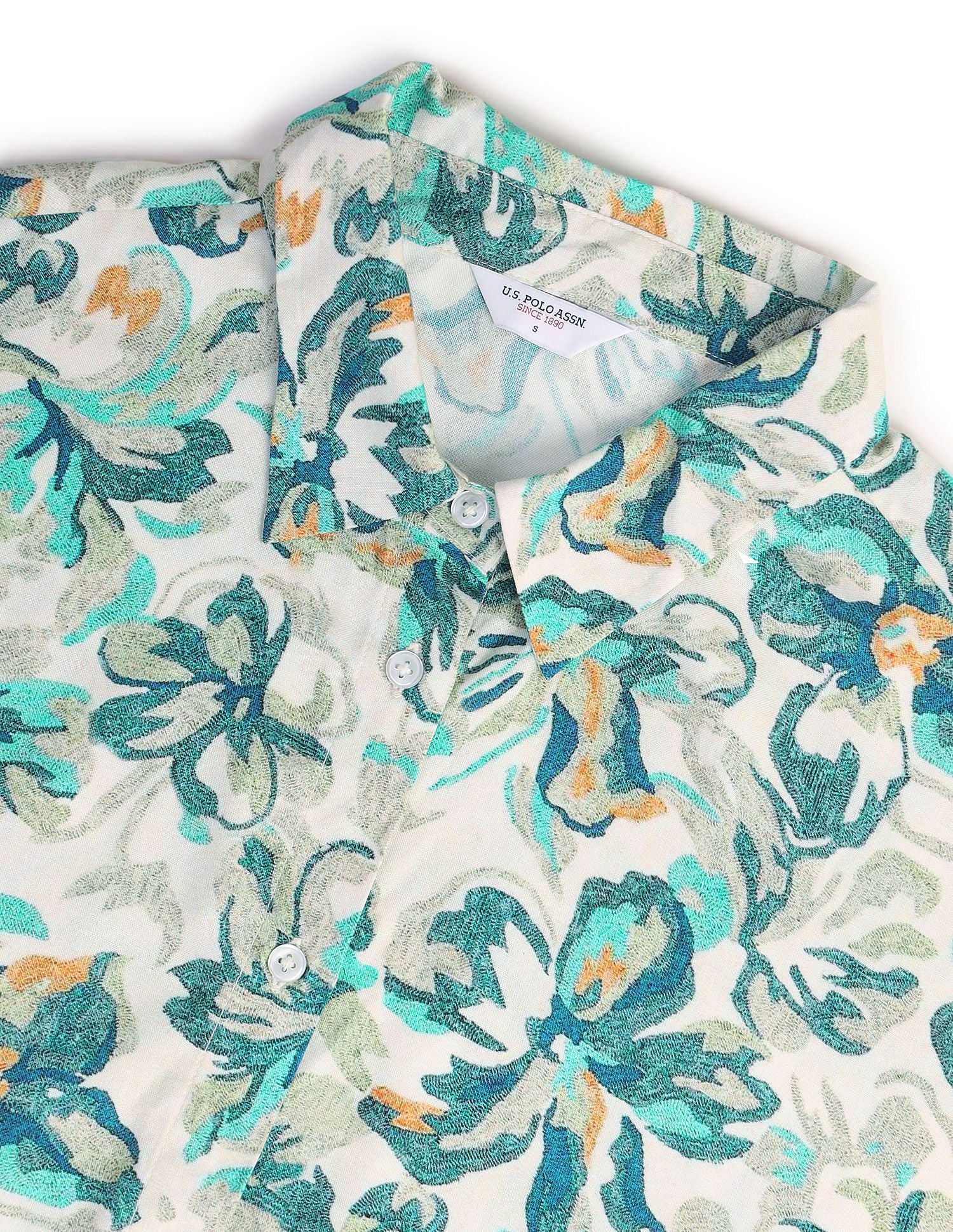 Floral Print Spread Collar Shirt Blue - U.S. POLO ASSN. | Large