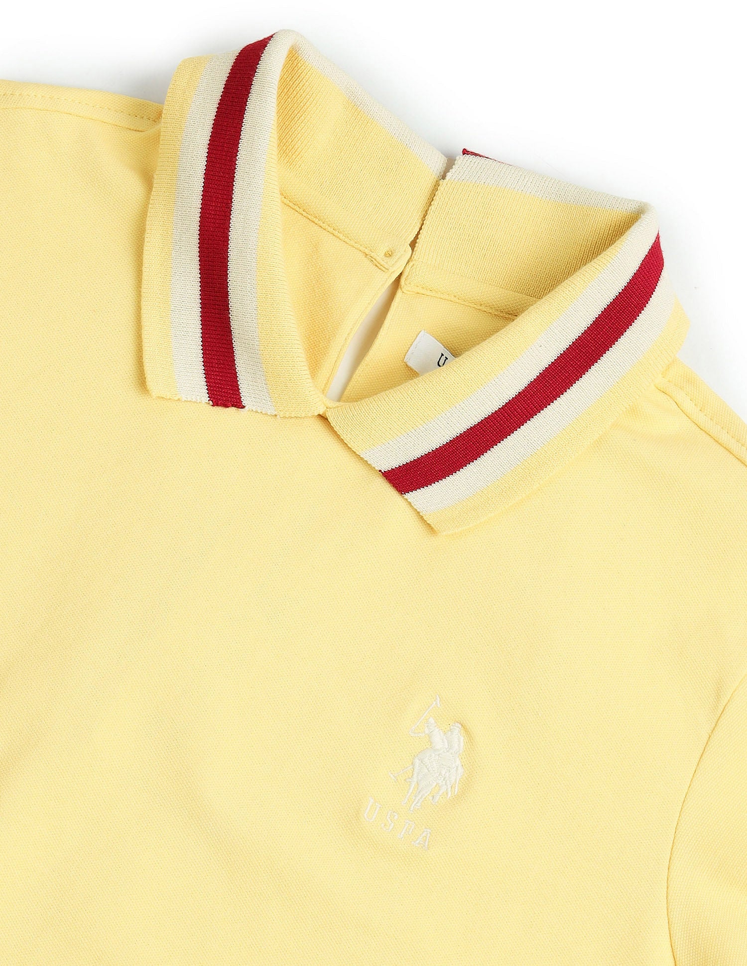 Striped Collar Pique Polo Shirt Light Yellow - U.S. POLO ASSN. | Large