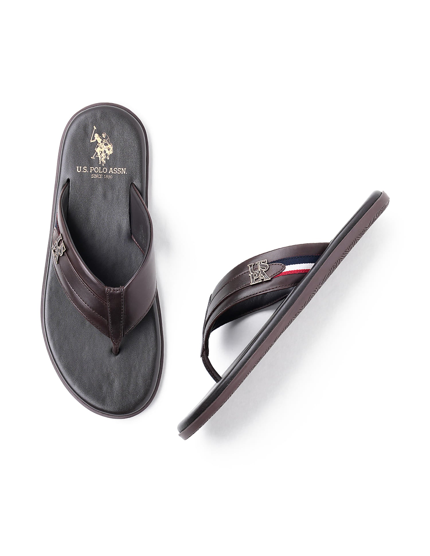 Men Broad Strap Hendrik Flip Flops Brown - U.S. Polo Assn. India | Large
