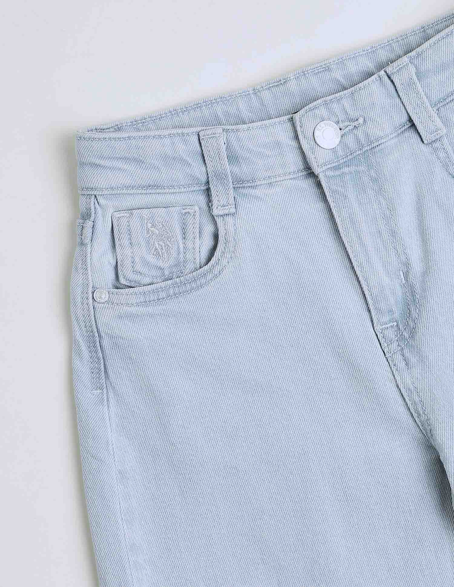 Girls Mid Rise Barrel Fit Jeans Light Blue - U.S. Polo Assn. India | Large