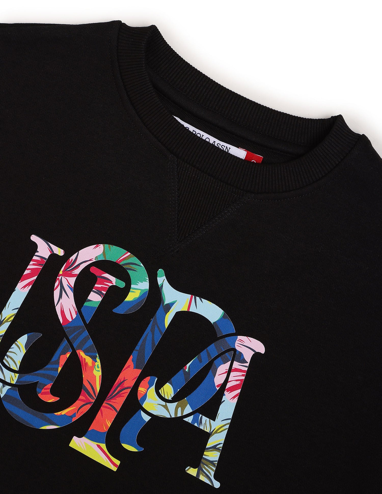 Crew Neck Typographic Print Crop Sweatshirt Black - U.S. Polo Assn. India | Large