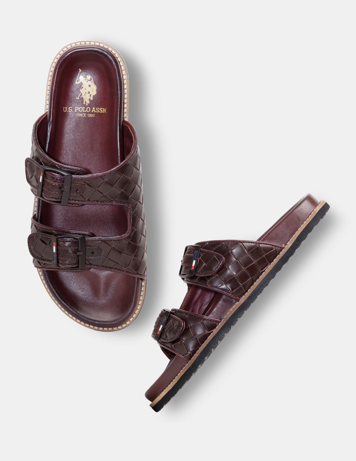 Men Hall Double Strap Flip Flops Burgundy - U.S. POLO ASSN. | Large