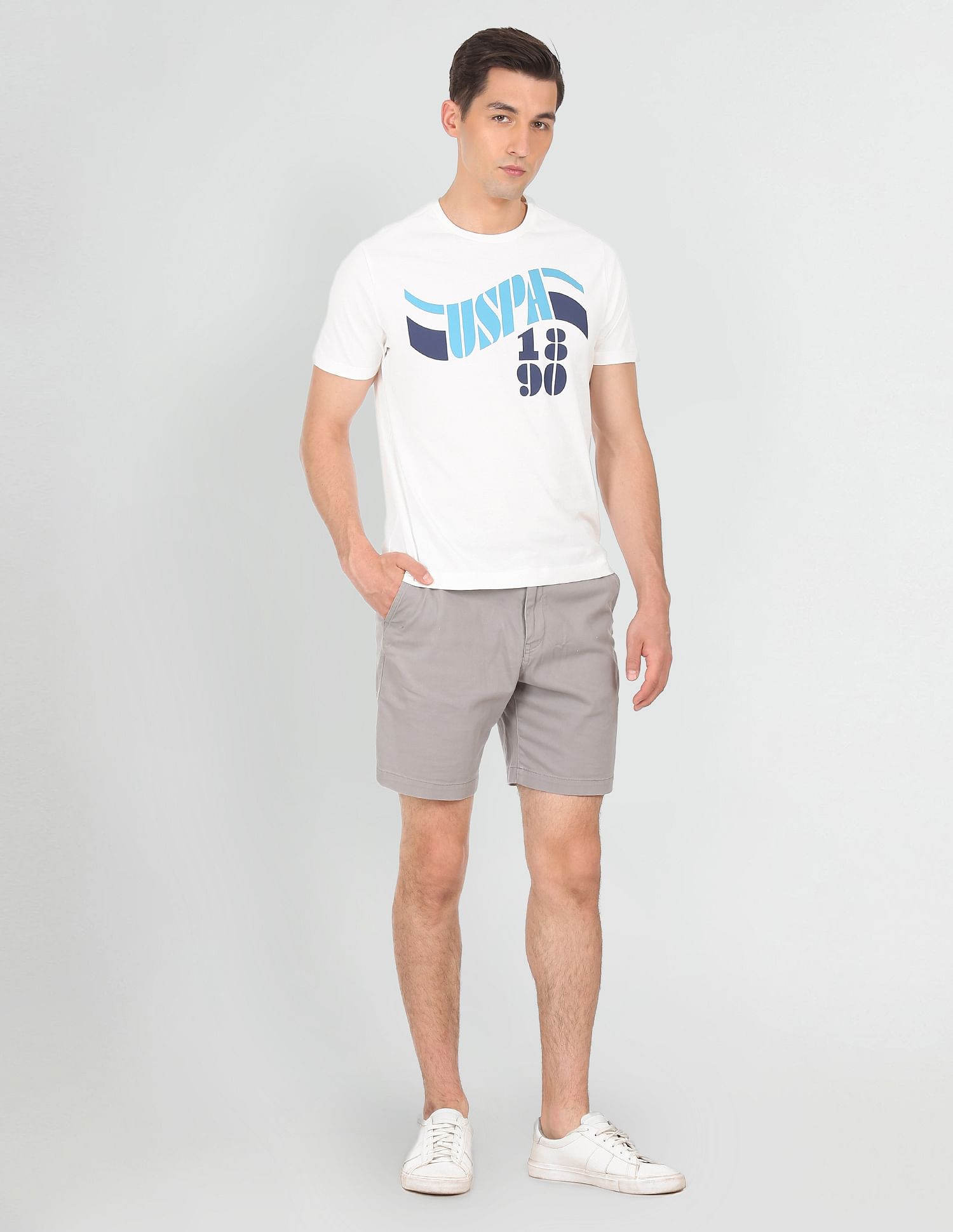 Men White Crew Neck Cotton Brand Print T-Shirt White - U.S. Polo Assn. India | Large