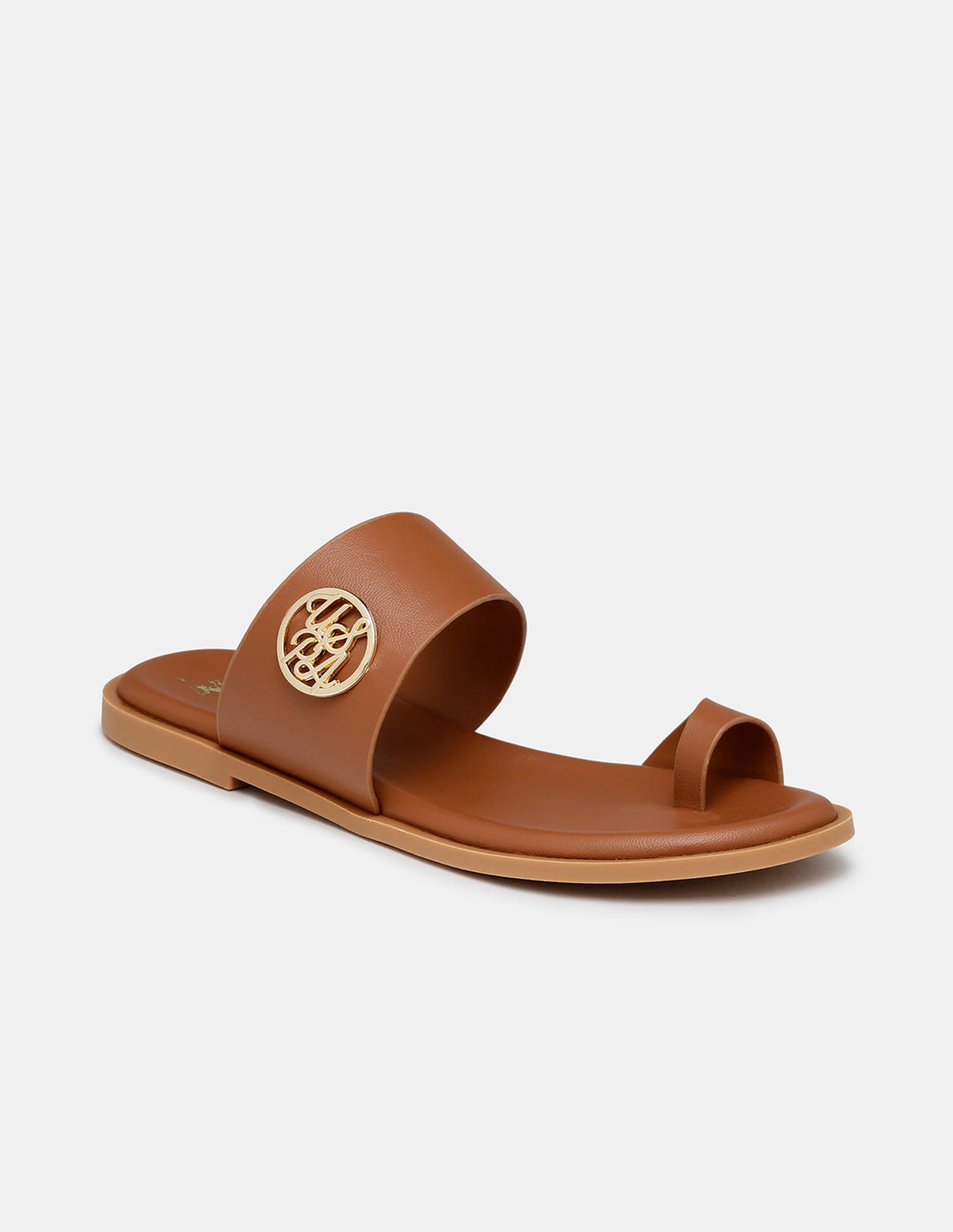 Women Slip On Astrel Sandals with Gold Hardware Tan - U.S. Polo Assn. India | Large
