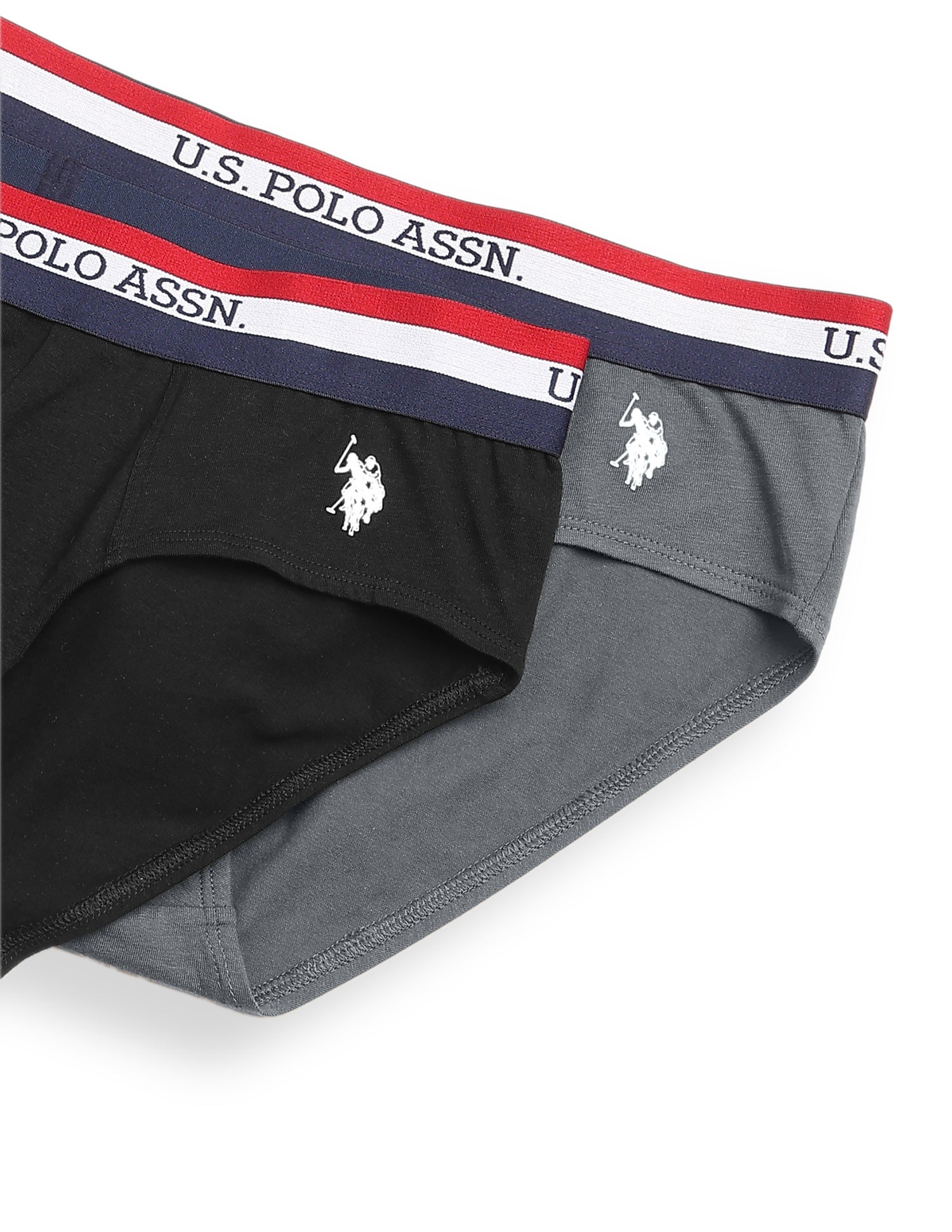 Striped Waistband EB002 Briefs - Pack Of 2 Iron Gate and Black - U.S. Polo Assn. India | Large