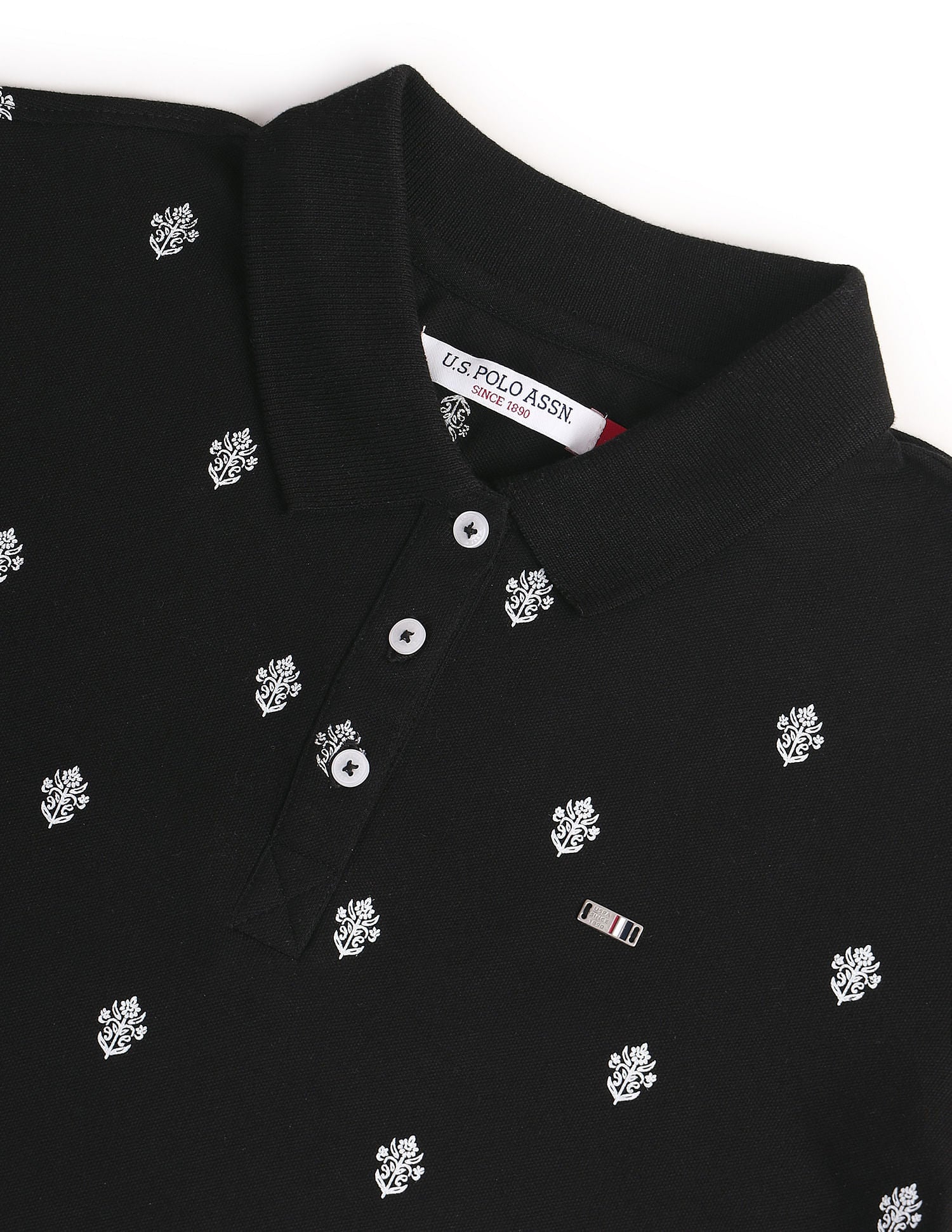 Motif Print Cotton Stretch Polo Shirt Black - U.S. Polo Assn. India | Large