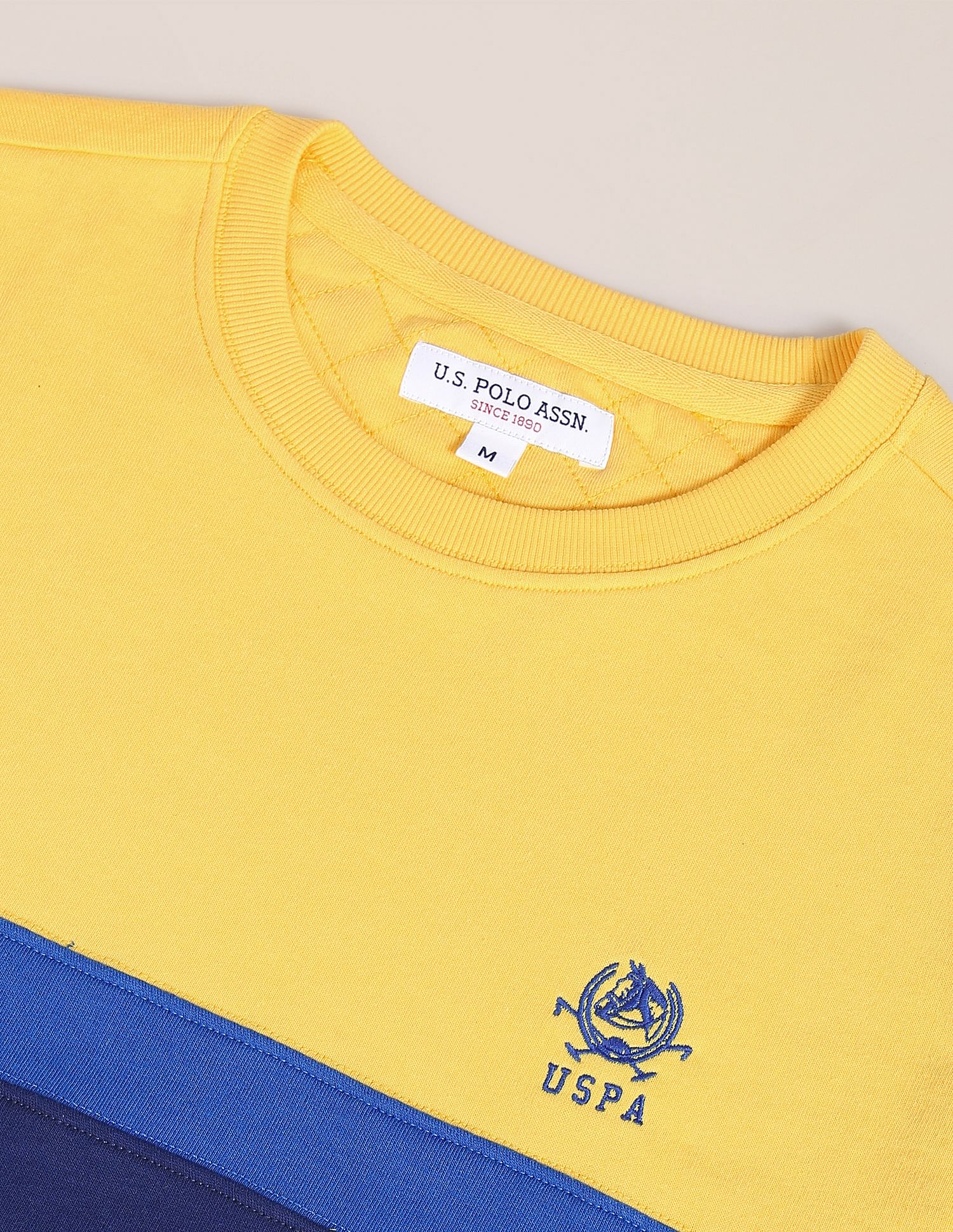 Crew Neck Panelled Sweatshirt Yellow - U.S. Polo Assn. India | Large