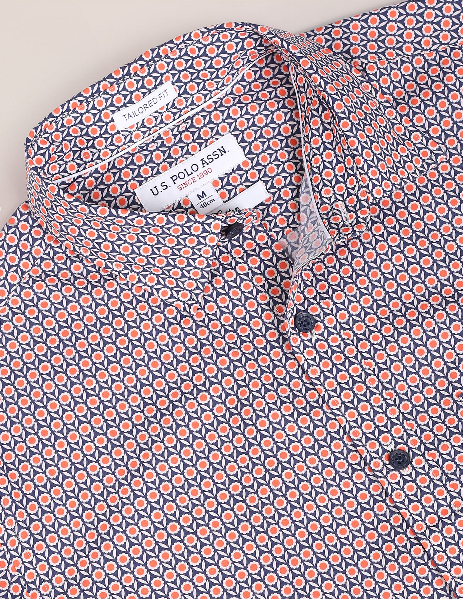 Floral Print Cotton Shirt Coral and Navy - U.S. Polo Assn. India | Large