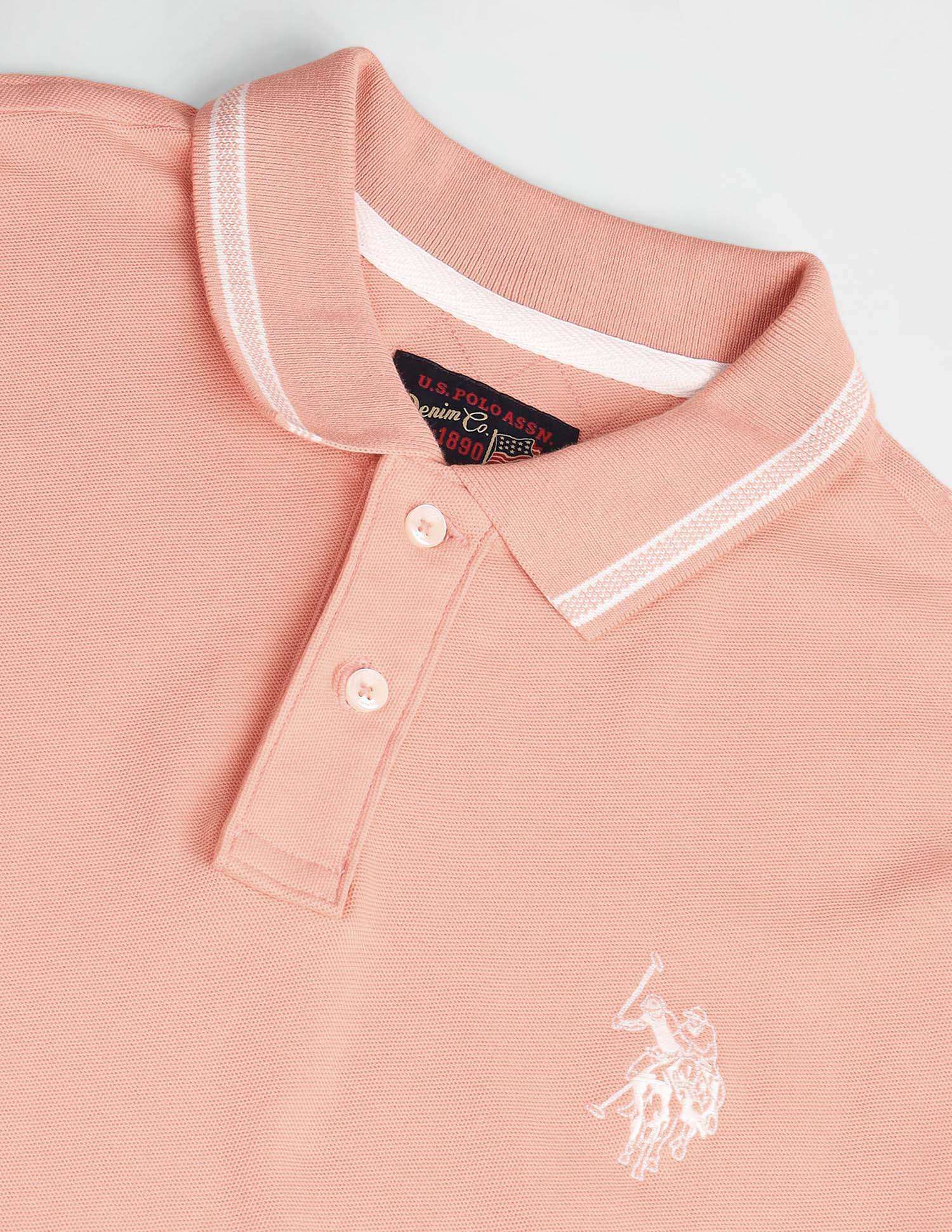 Patterned Collar Muscle Fit Polo Shirt Peach - U.S. Polo Assn. India | Large