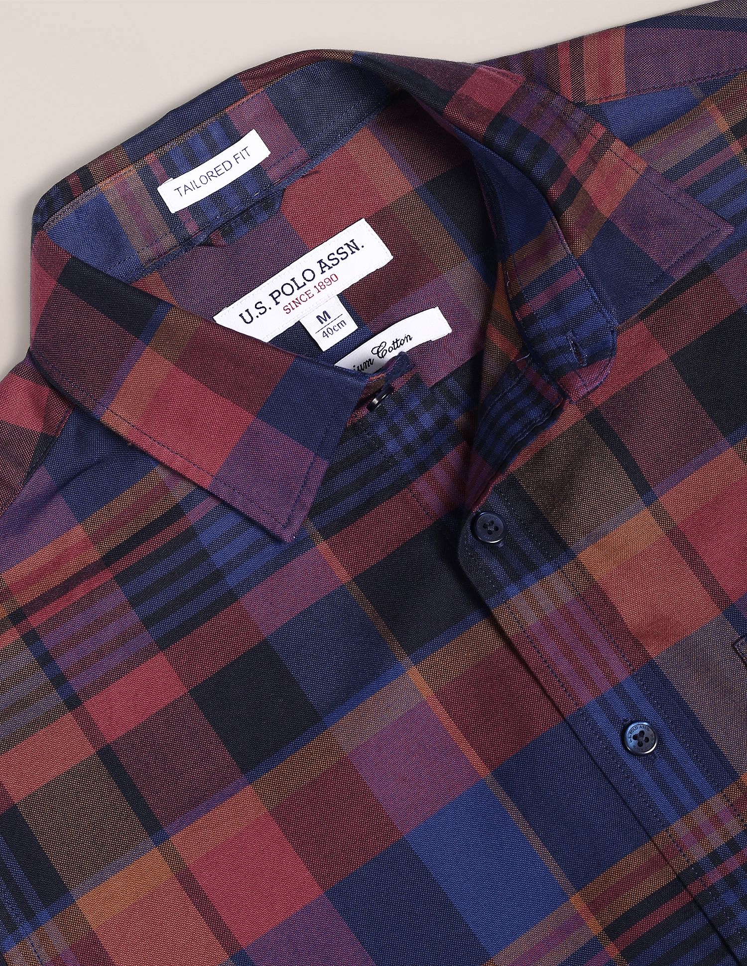 Oxford Check Cotton Casual Shirt Wine - U.S. Polo Assn. India | Large