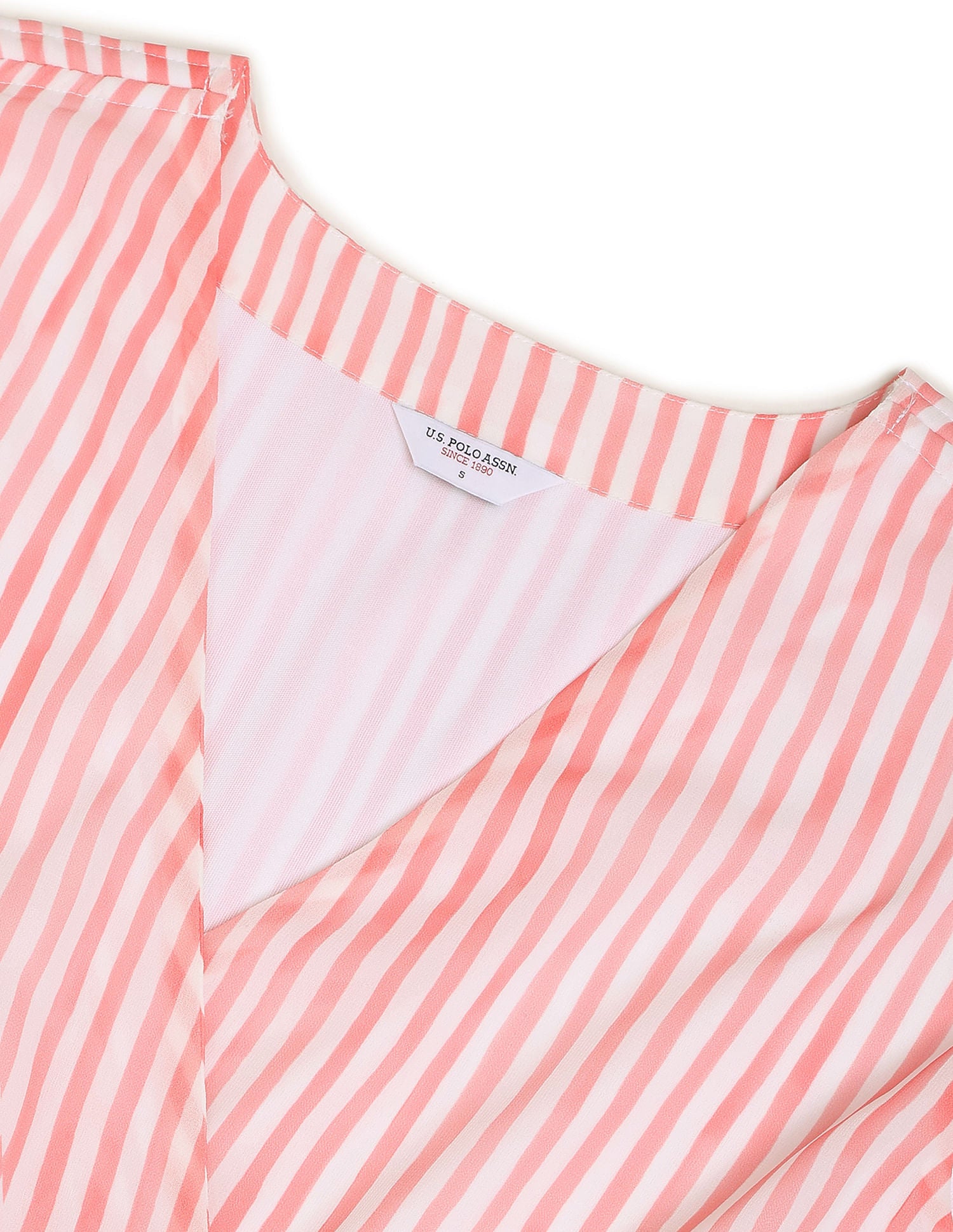 V-Neck Striped Midi Dress Peach and White - U.S. Polo Assn. India | Large