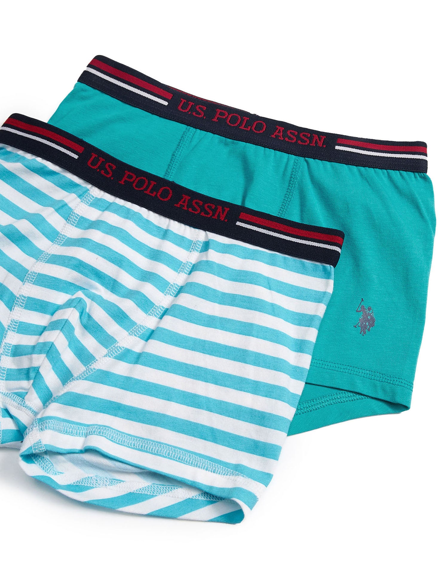 Mid Rise Cotton Spandex EKT02 Trunks - Pack Of 2 Green and White - U.S. POLO ASSN. | Large