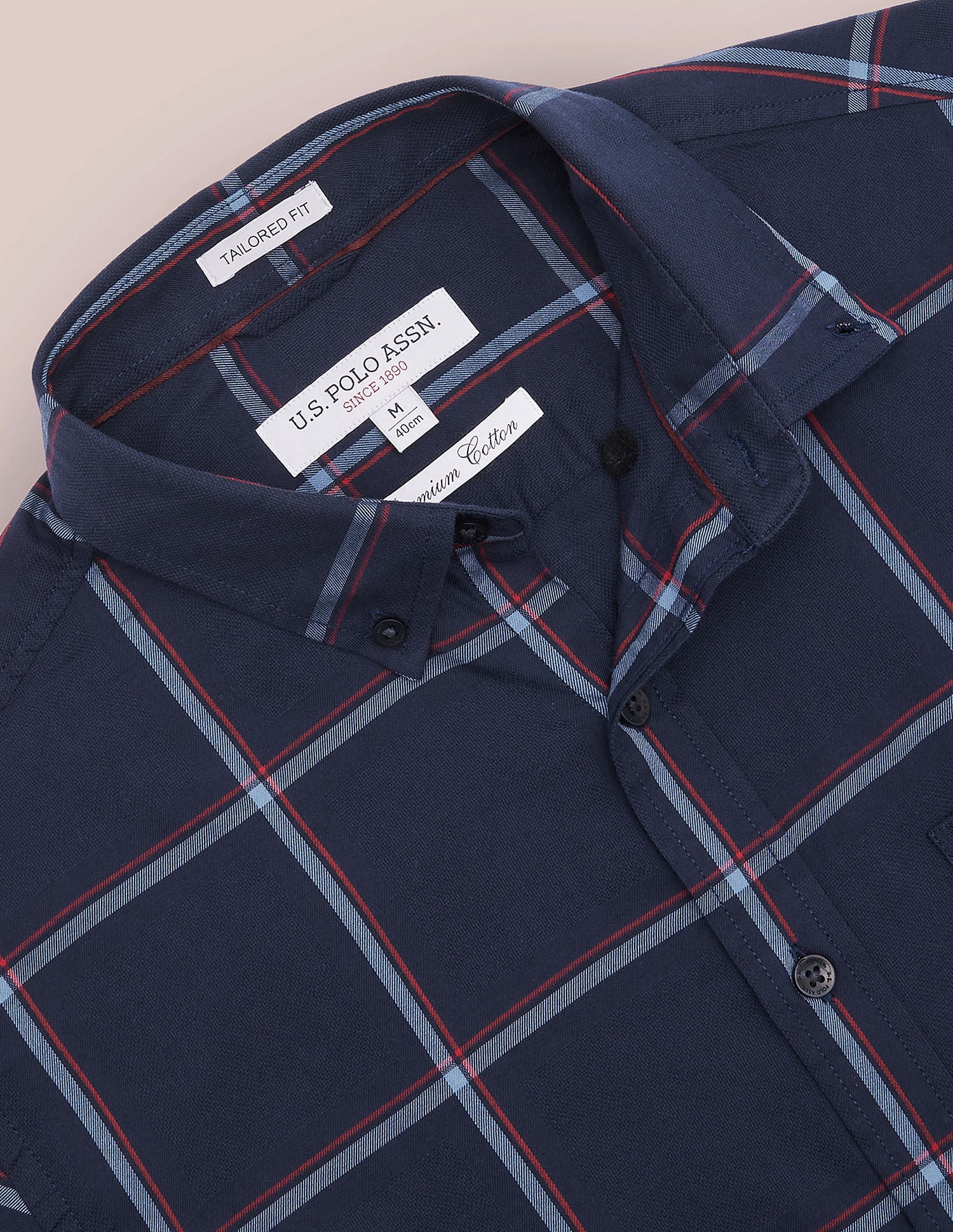 Windowpane Check Twill Shirt Navy - U.S. Polo Assn. India | Large
