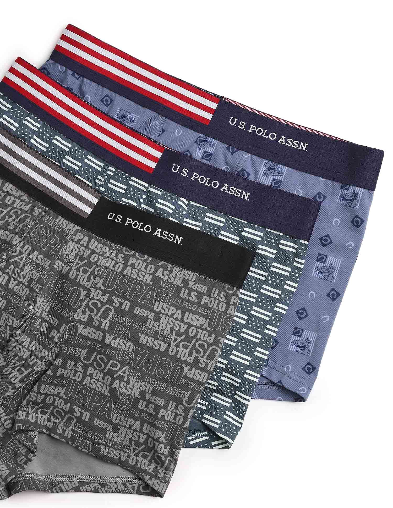 Printed Low Rise OET20 Trunks - Pack Of 3 Orion Blue, Sea and Asphalight - U.S. Polo Assn. India | Large