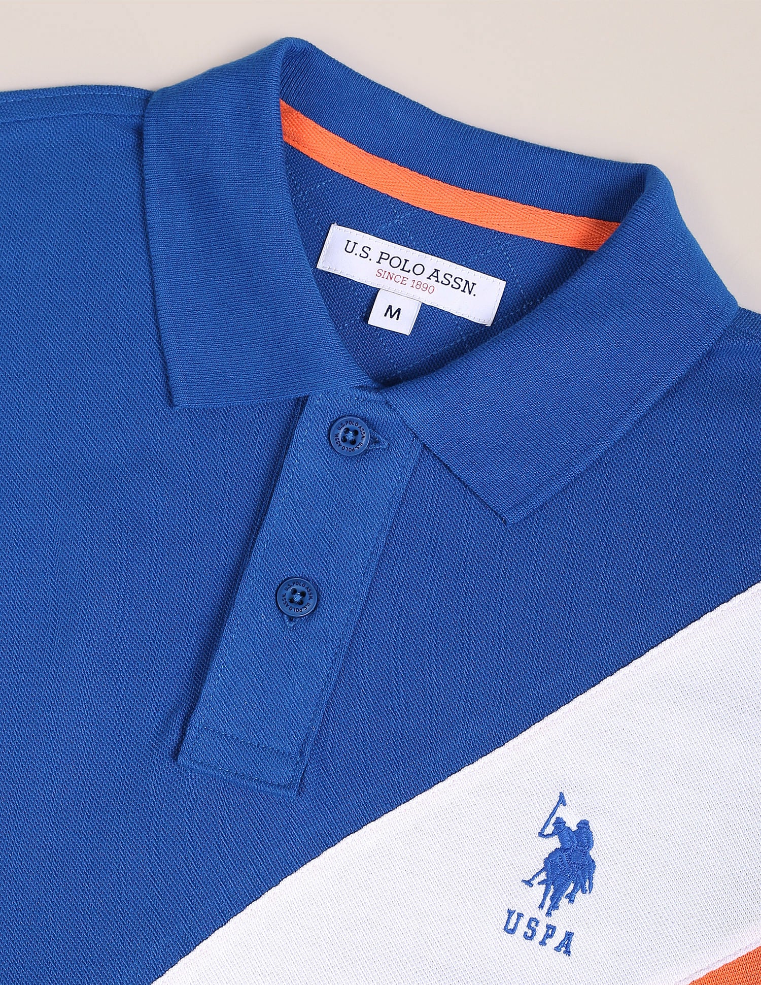 Colour Blocked Cotton Polo Shirt Blue - U.S. Polo Assn. India | Large