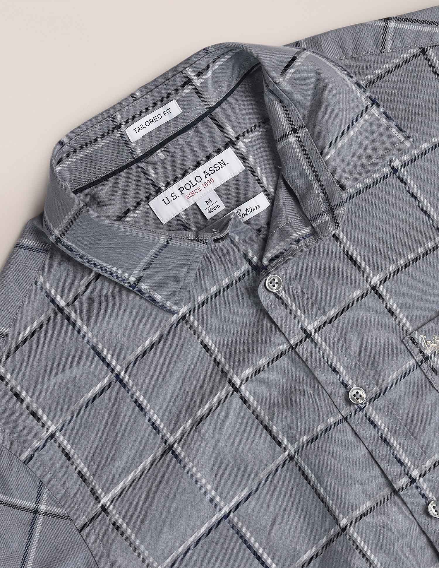Windowpane Check Oxford Shirt Grey - U.S. Polo Assn. India | Large