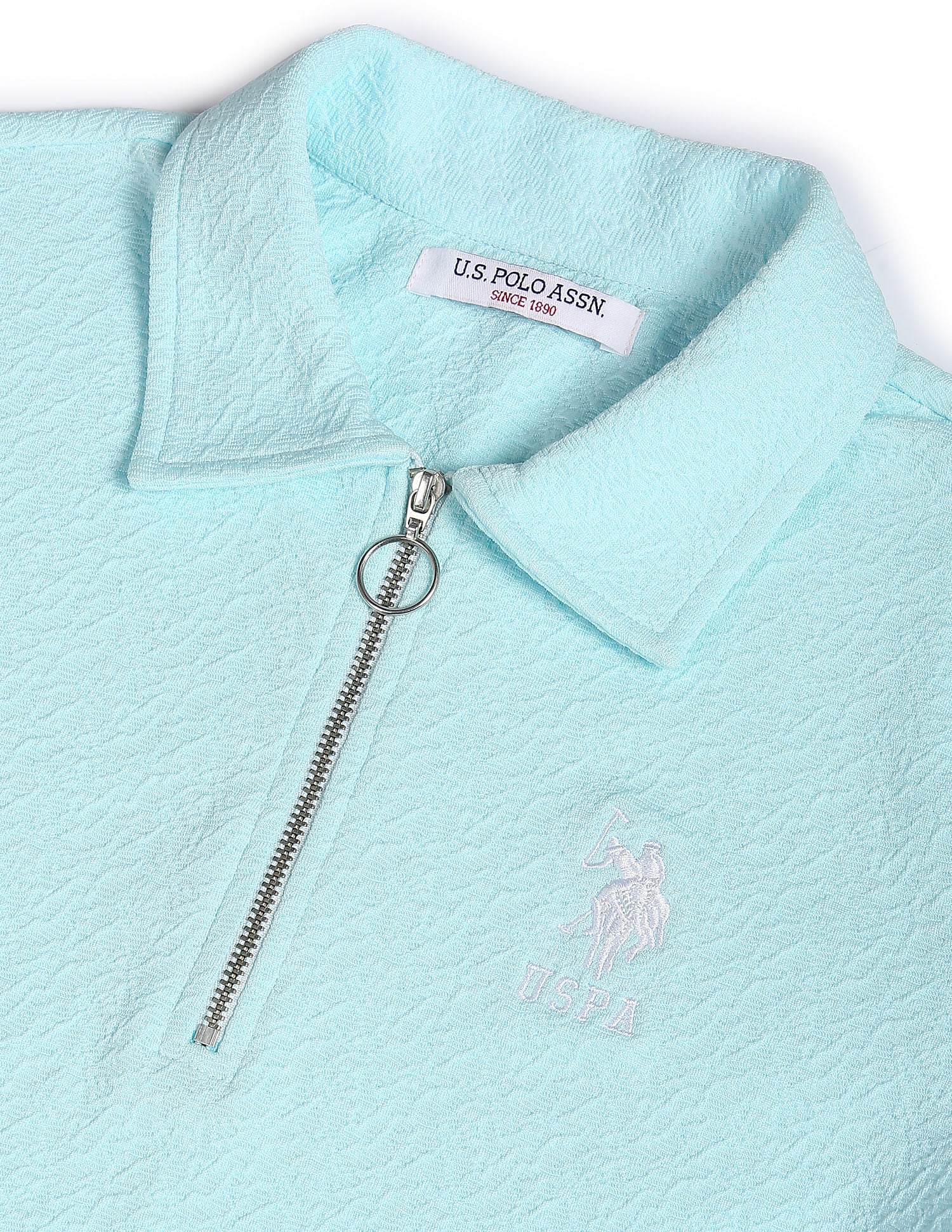 Zipper Placket Textured Polo Shirt Light Blue - U.S. POLO ASSN. | Large