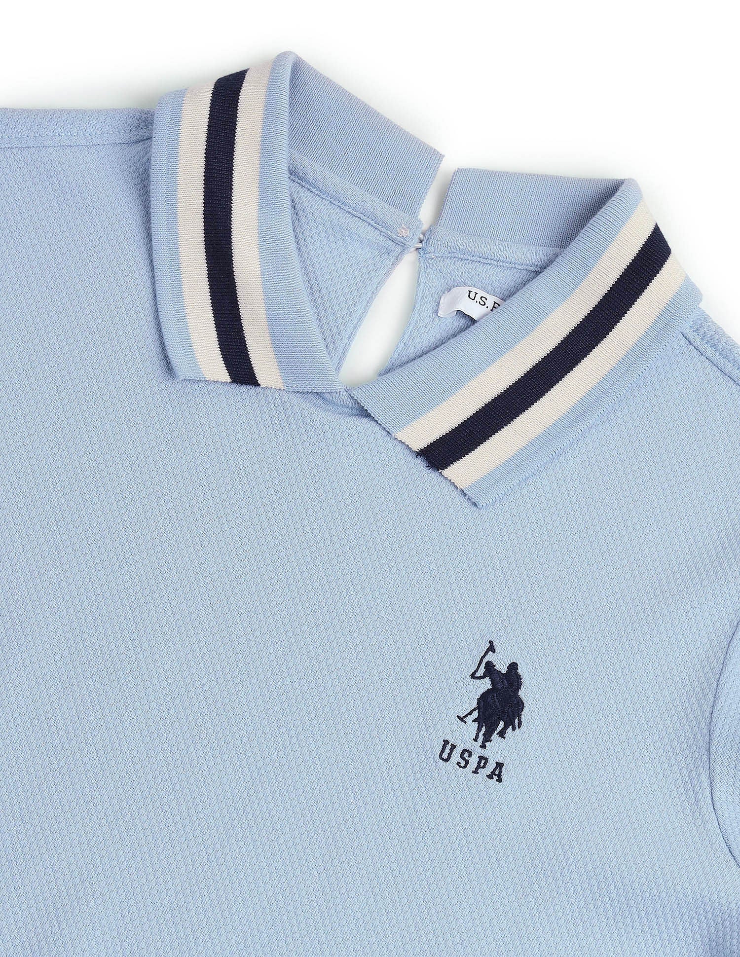 Striped Collar Textured Polo Shirt Light Blue - U.S. Polo Assn. India | Large