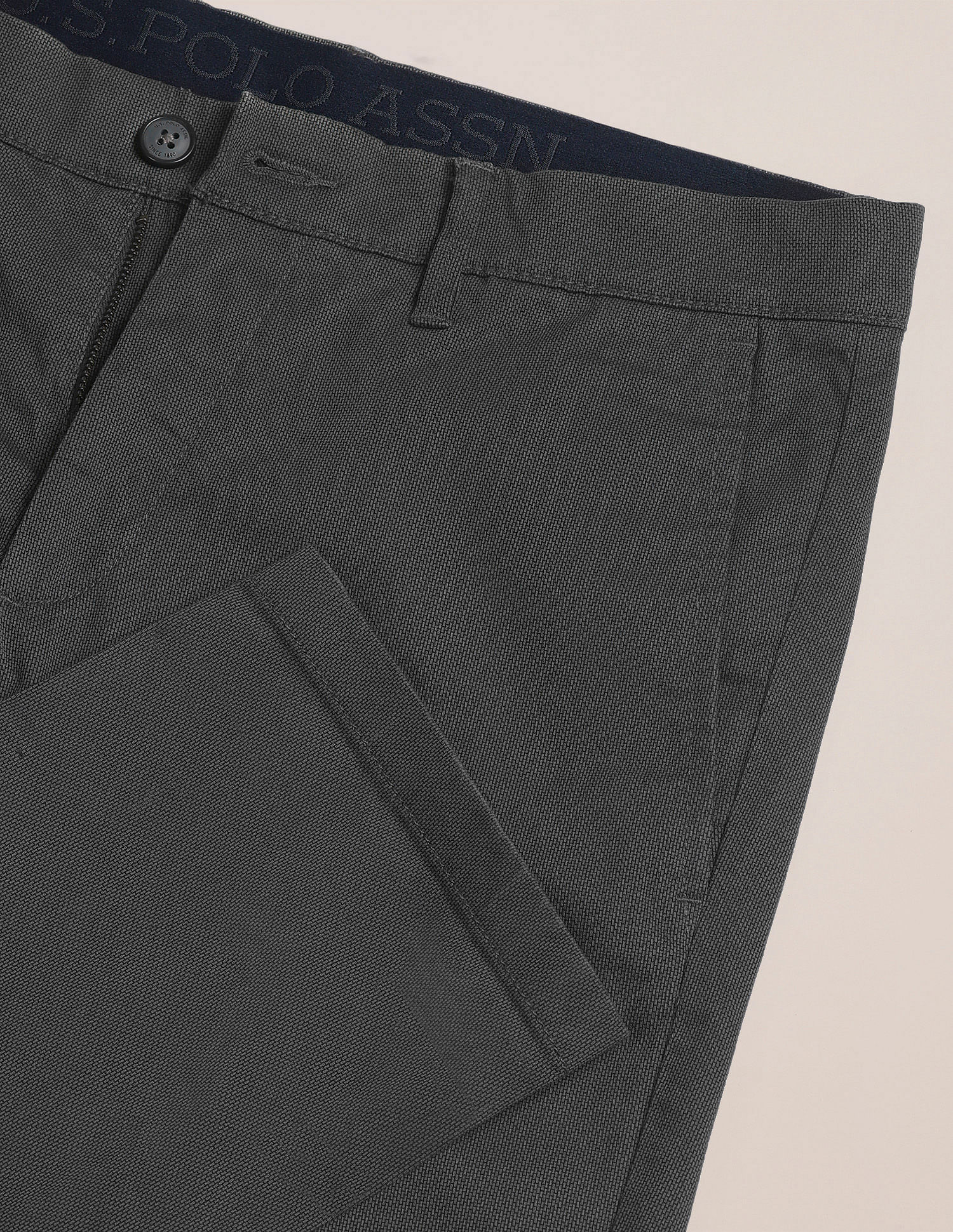 Denver Slim Fit Textured Trousers Charcoal-Grey - U.S. Polo Assn. India | Large