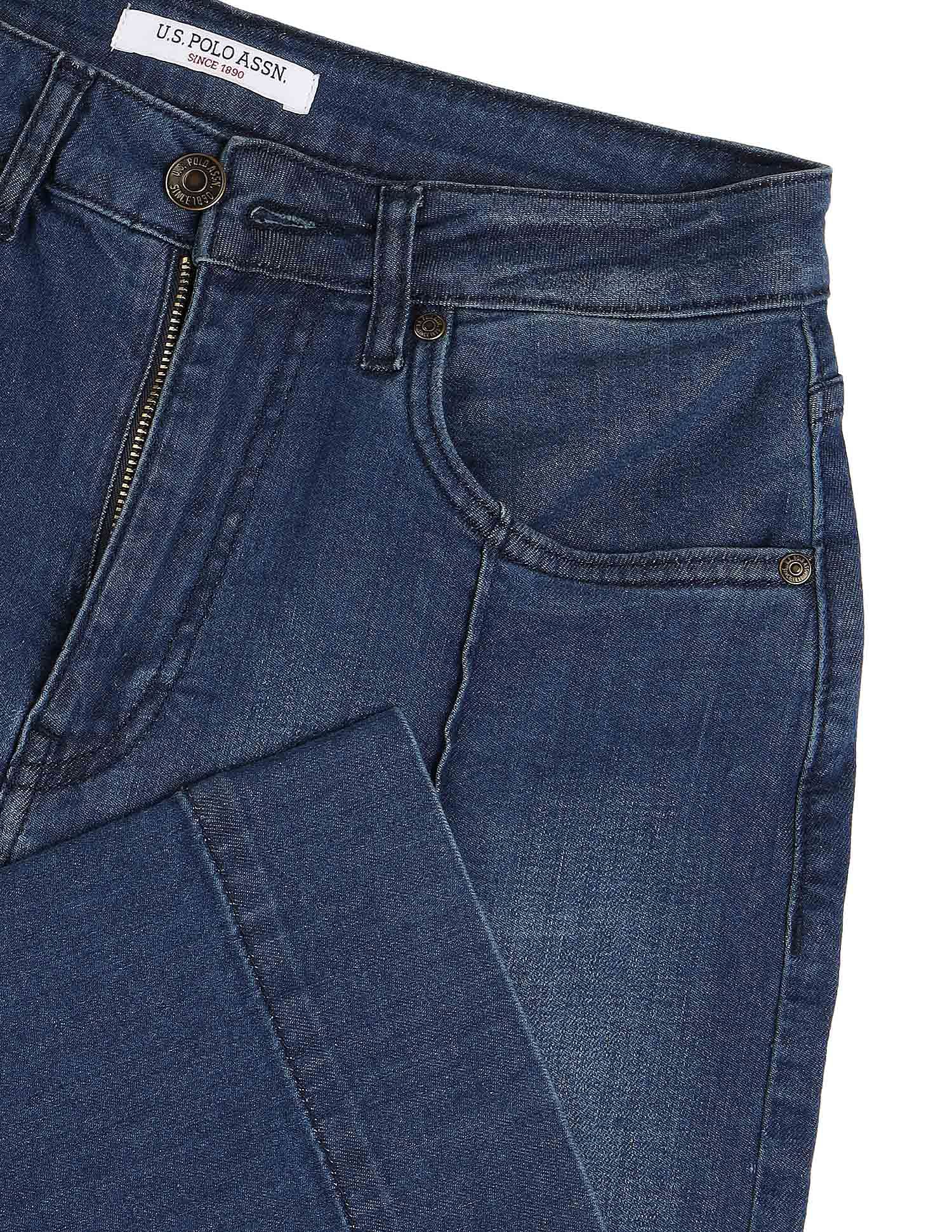 Pintucked High Rise Straight Fit Jeans Blue - U.S. Polo Assn. India | Large