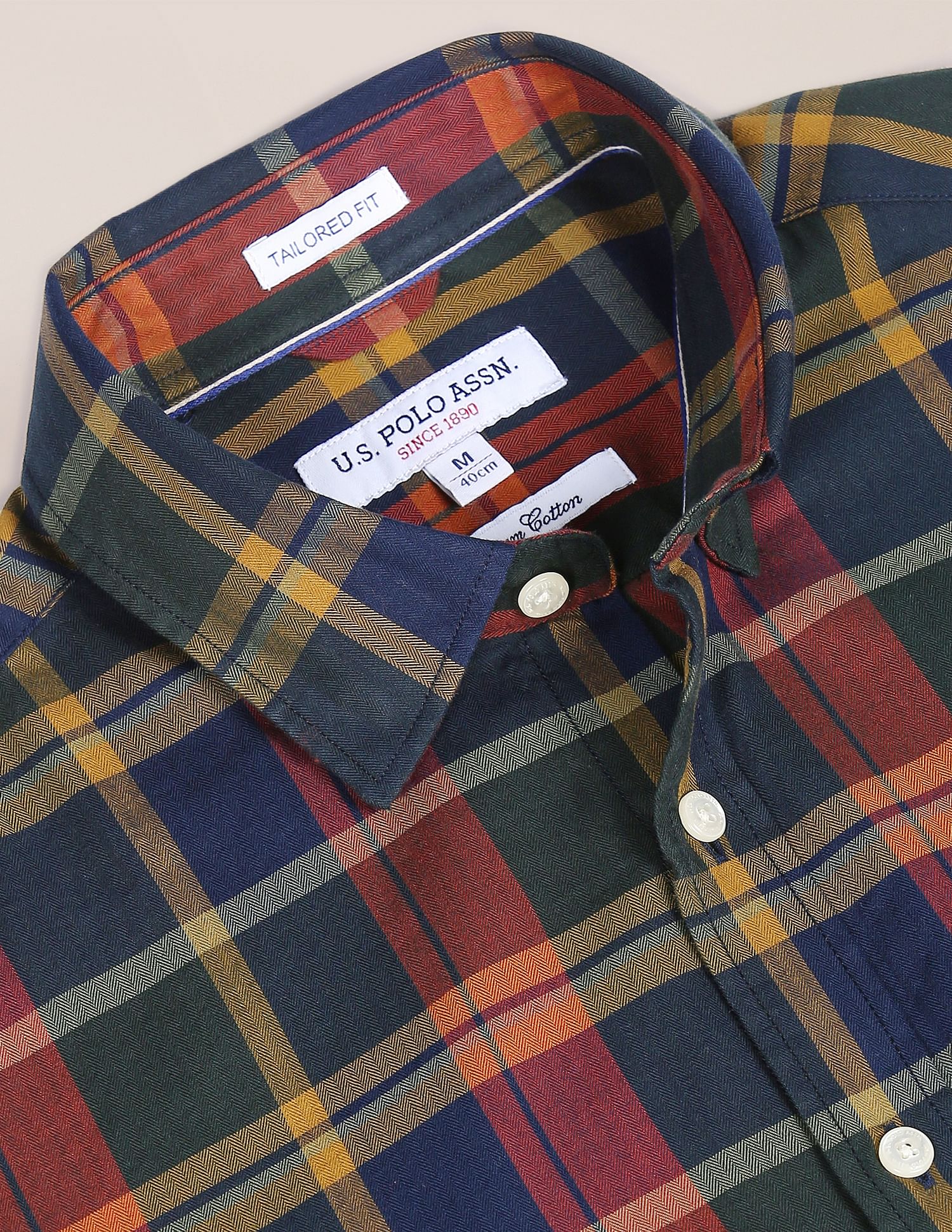 Men Navy Spread Collar Check Casual Shirt Navy - U.S. POLO ASSN. | Large