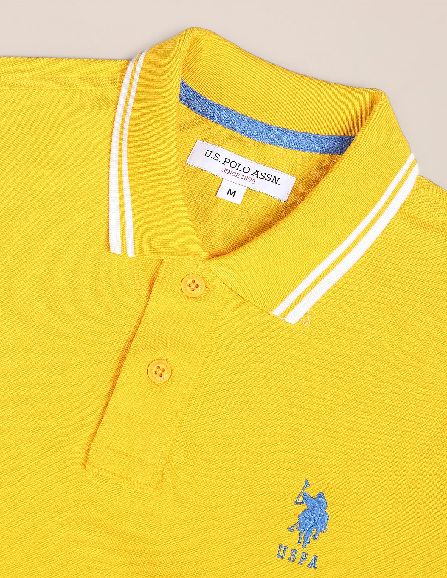 Tipped Collar Cotton Polo Shirt Mustard - U.S. Polo Assn. India | Large