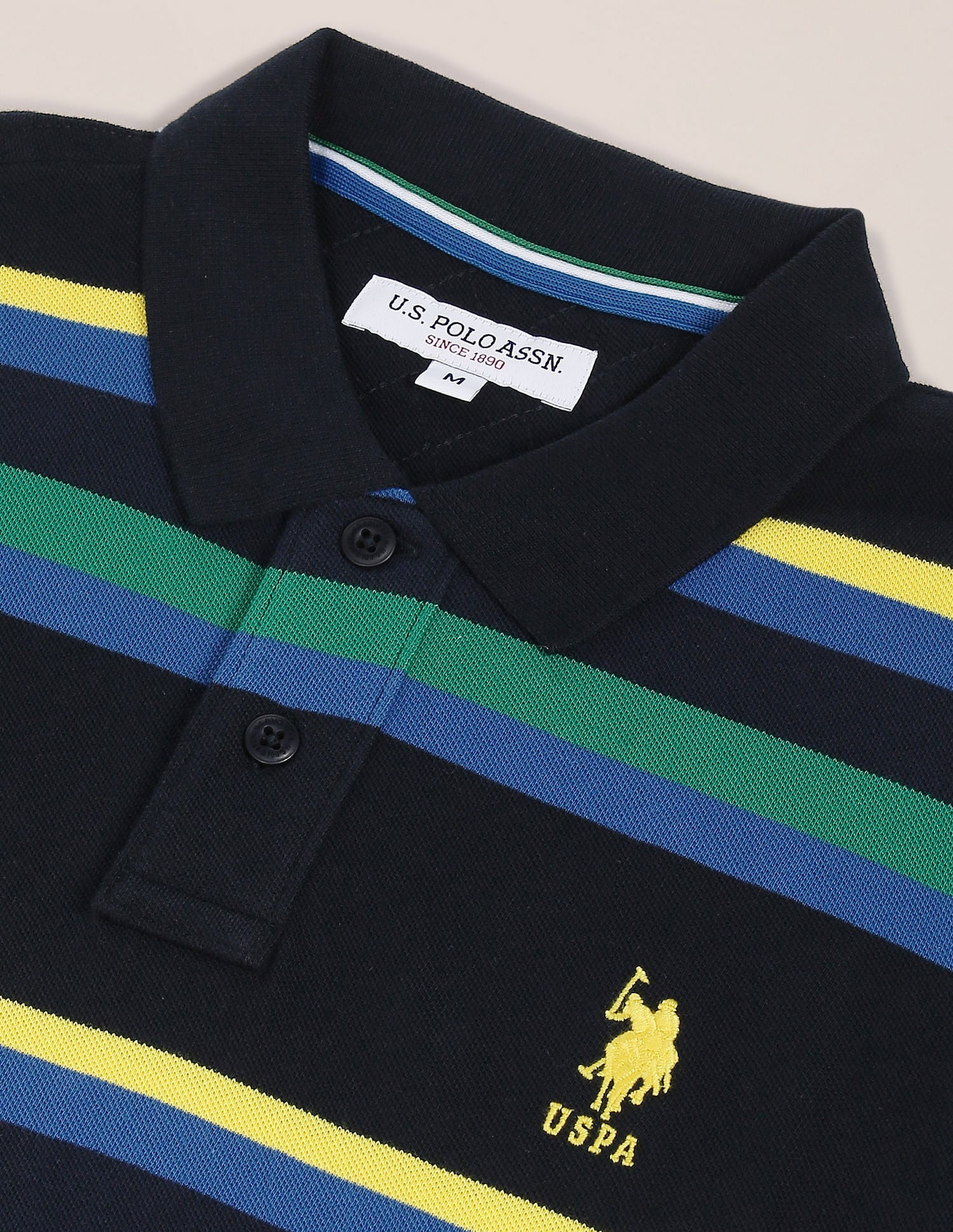 Men Navy Horizontal Stripe Cotton Polo Shirt Navy - U.S. POLO ASSN. | Large