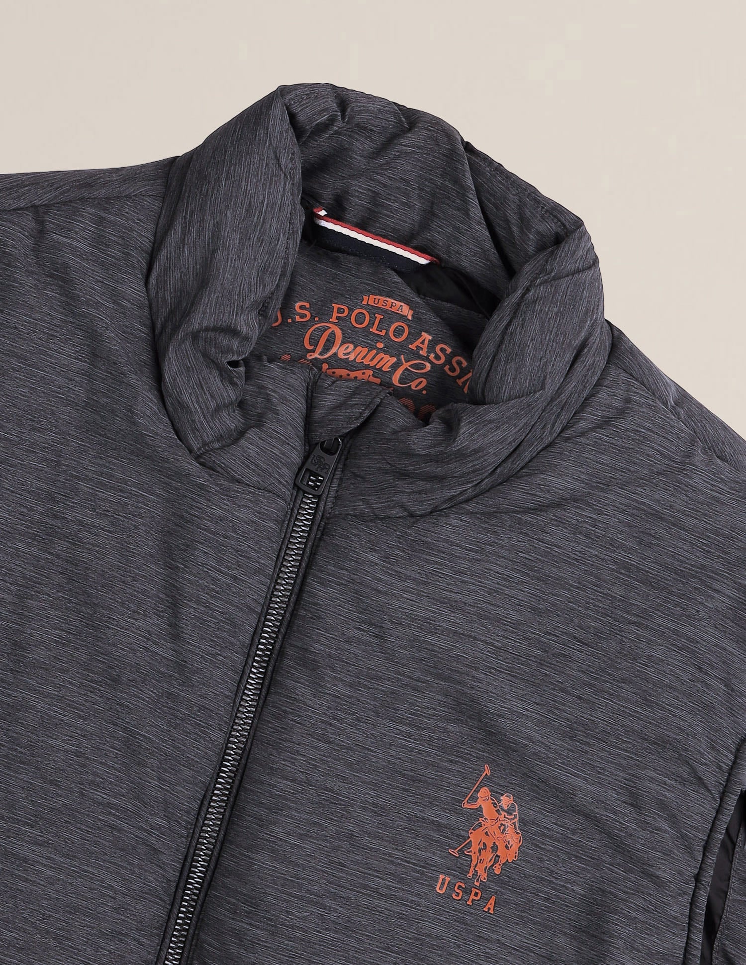 High Neck Sleeveless Solid Padded Jacket Grey - U.S. Polo Assn. India | Large