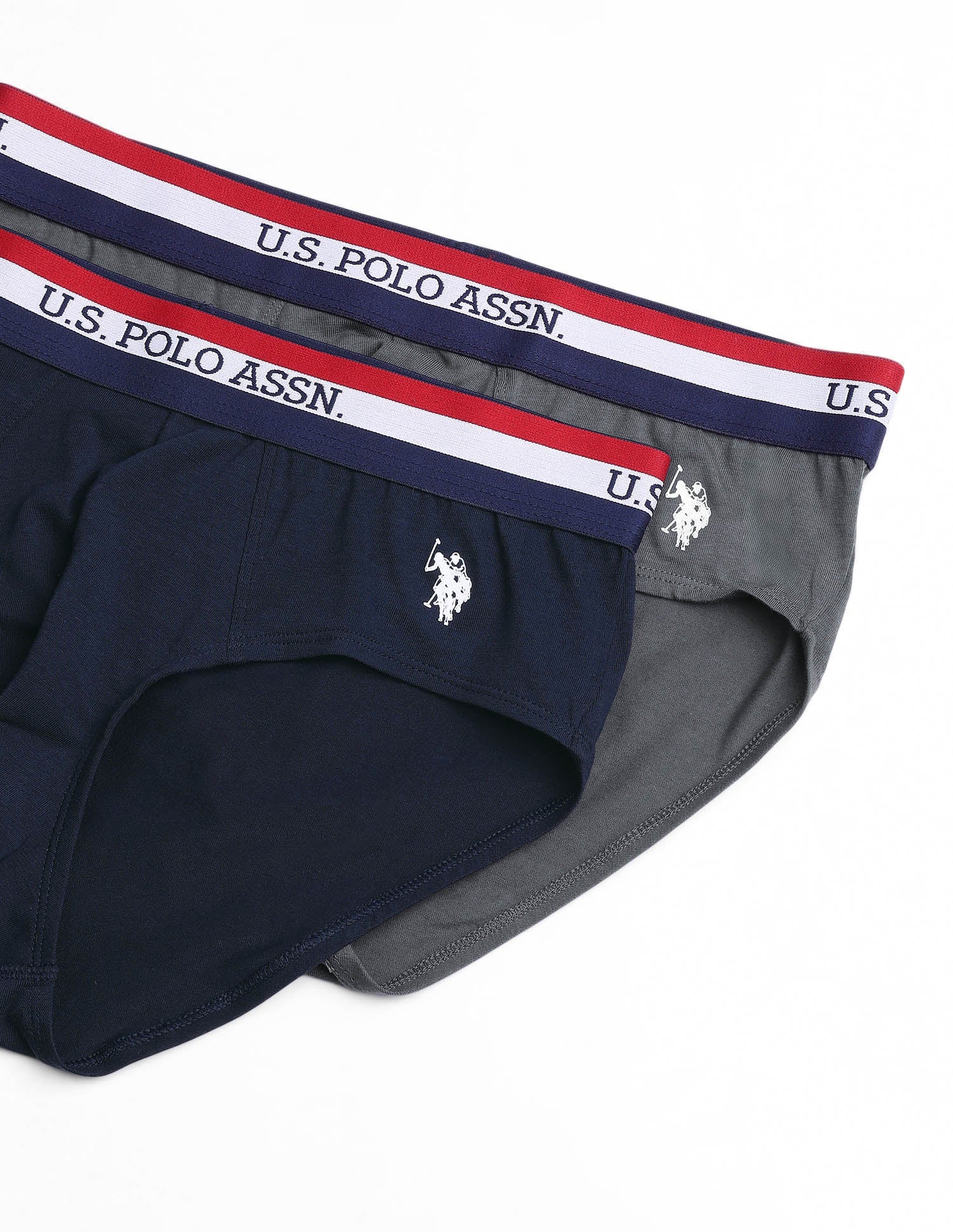 Striped Waistband EB002 Briefs - Pack Of 2 Navy and Iron Gate - U.S. POLO ASSN. | Large
