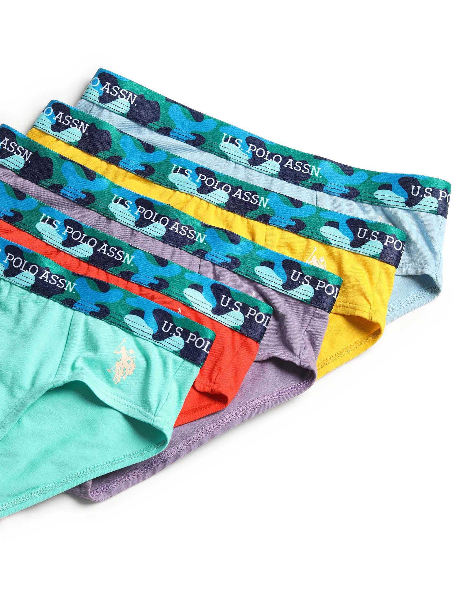 Boys Cotton Spandex Solid Briefs - Pack Of 5 Red, Green, Lemon, Puprle and Blue - U.S. POLO ASSN. | Large
